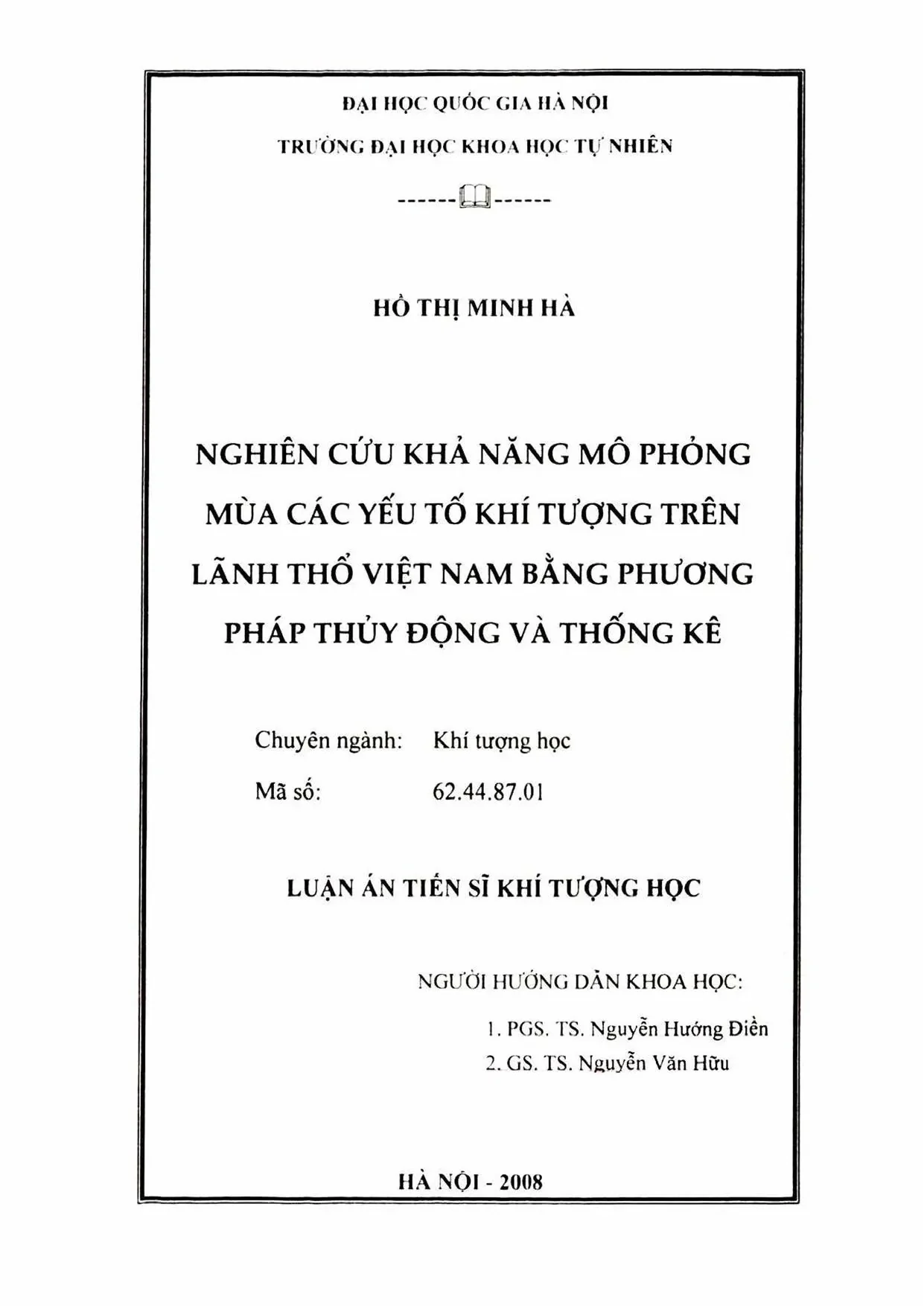 Luận án: Mô phỏng mùa khí tượng Việt Nam - Thủy động & Thống kê