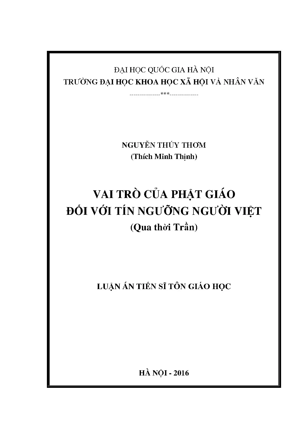 Vai trò Phật giáo đối với tín ngưỡng người Việt thời Trần
