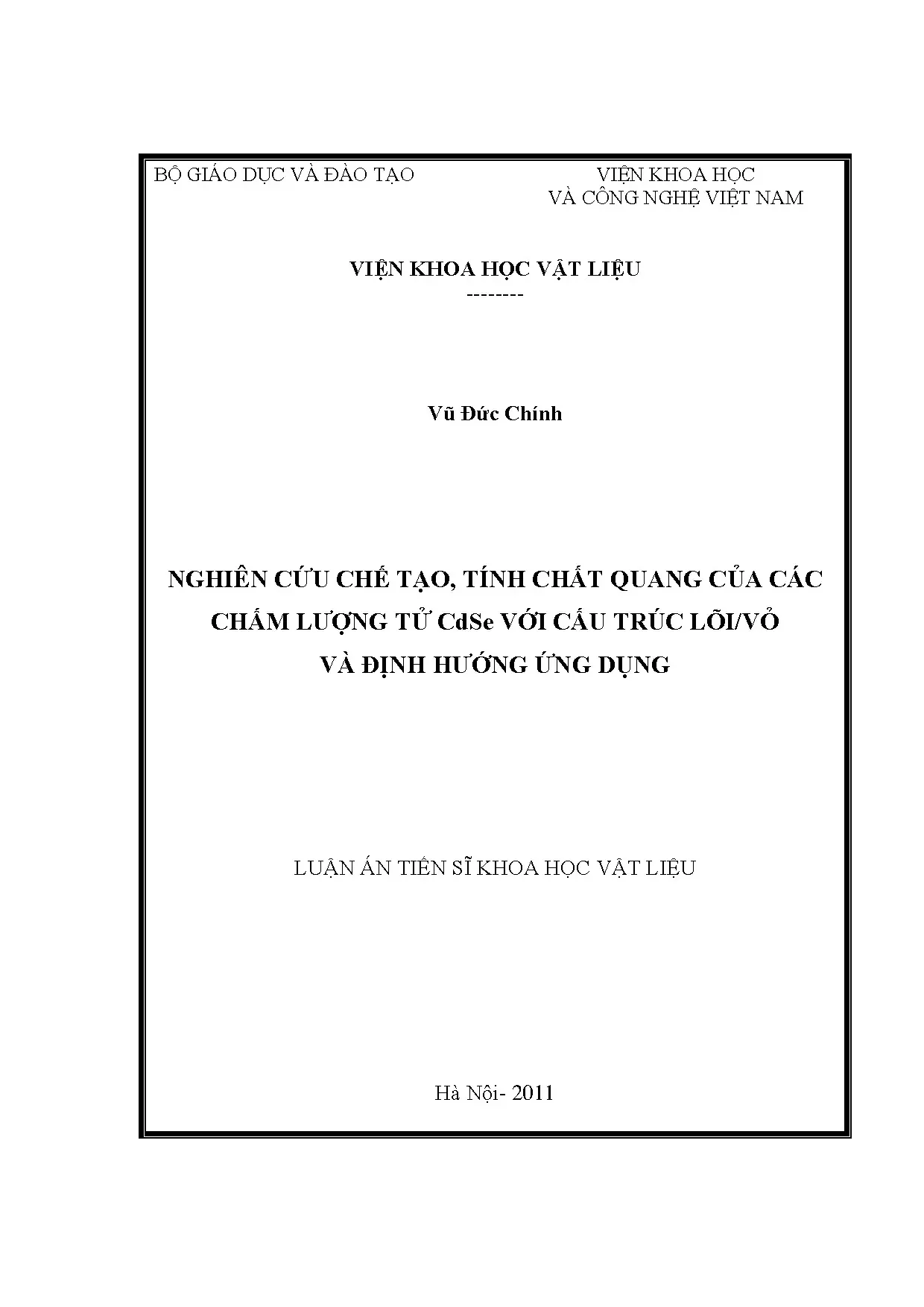 Chế tạo & Quang tính chấm lượng tử CdSe lõi/vỏ và ứng dụng