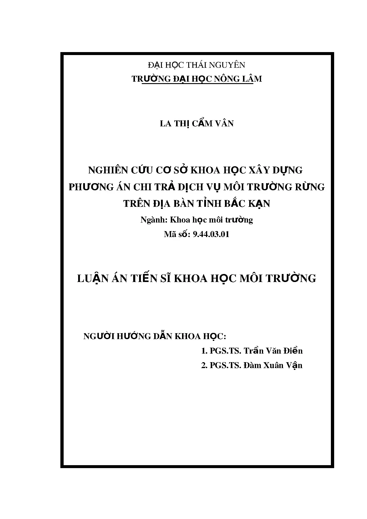 Chi trả dịch vụ môi trường rừng Bắc Kạn: Luận án Tiến sĩ