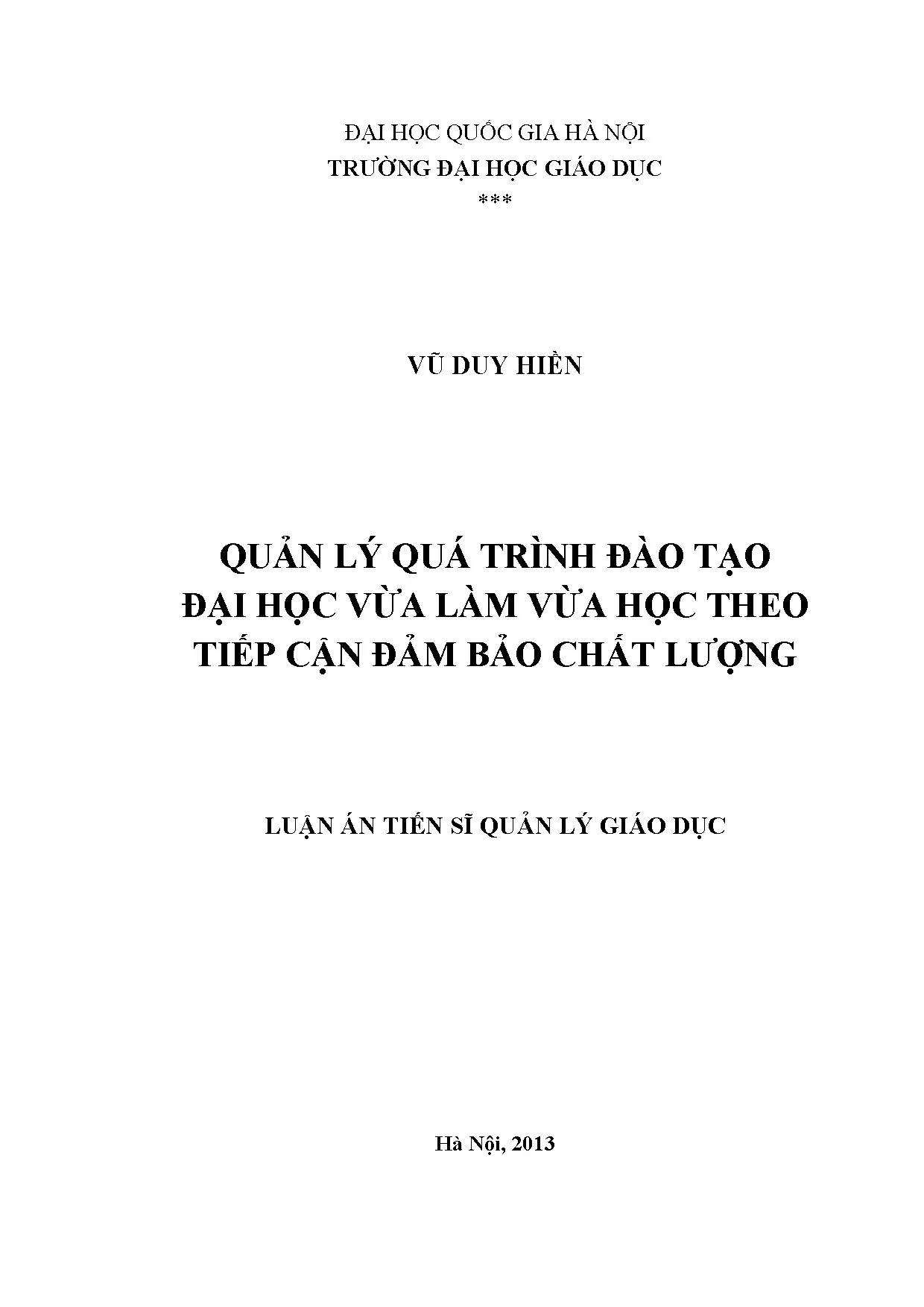 Quản lý đào tạo ĐH vừa làm vừa học theo tiếp cận ĐBCL