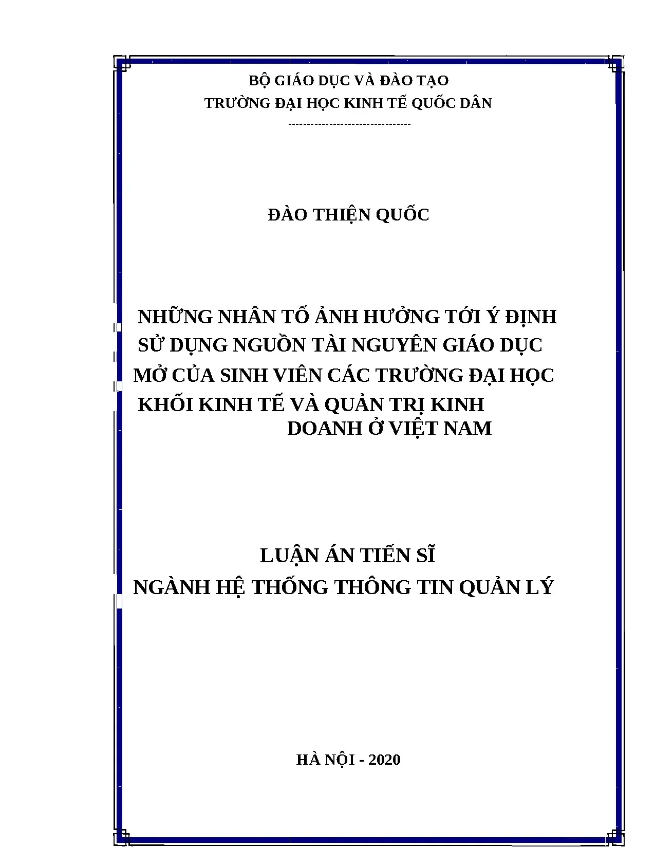 Nhân tố ảnh hưởng ý định sử dụng OER của sinh viên kinh tế