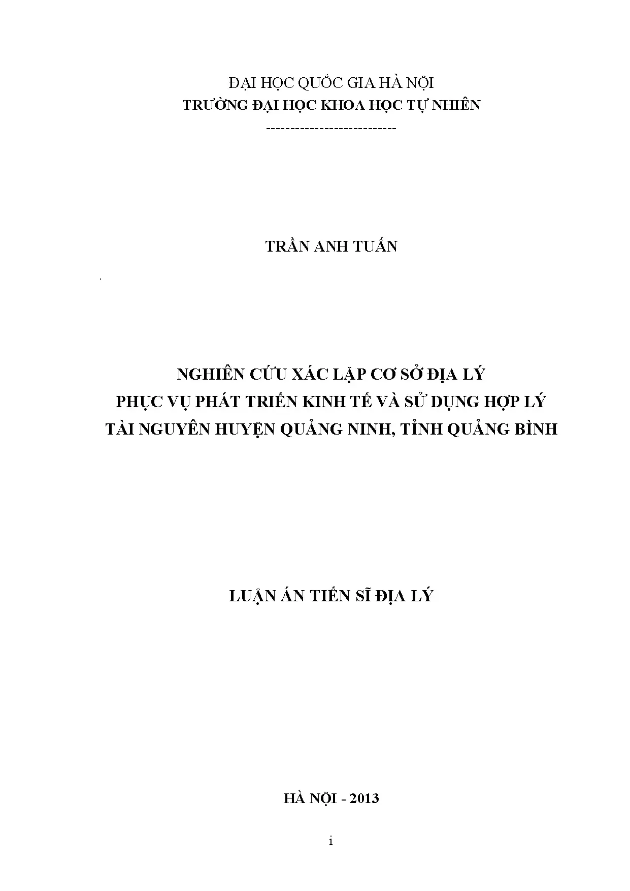 Luận án tiến sĩ nghiên cứu xác lập cơ sở địa lý phục vụ phát