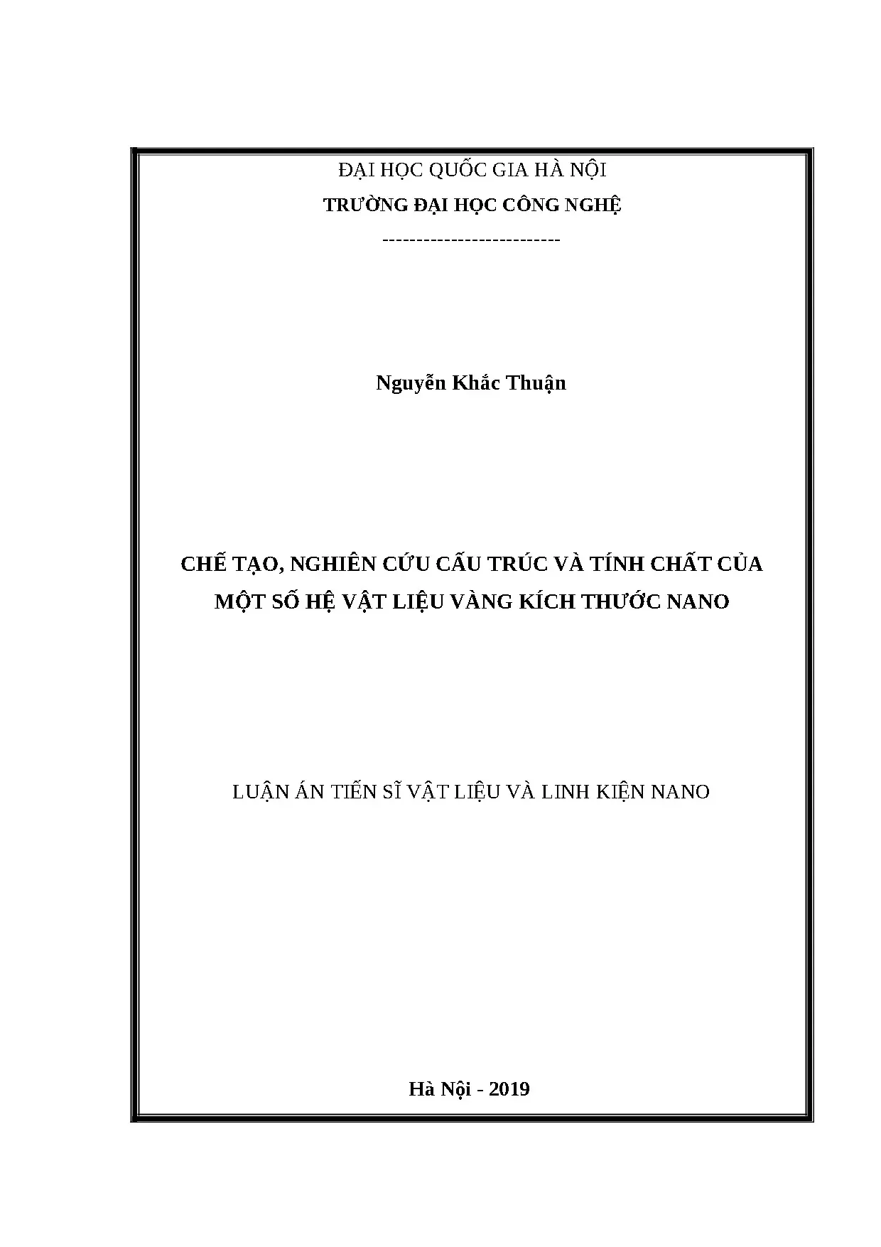 Nghiên cứu cấu trúc và tính chất vật liệu vàng kích thước nano