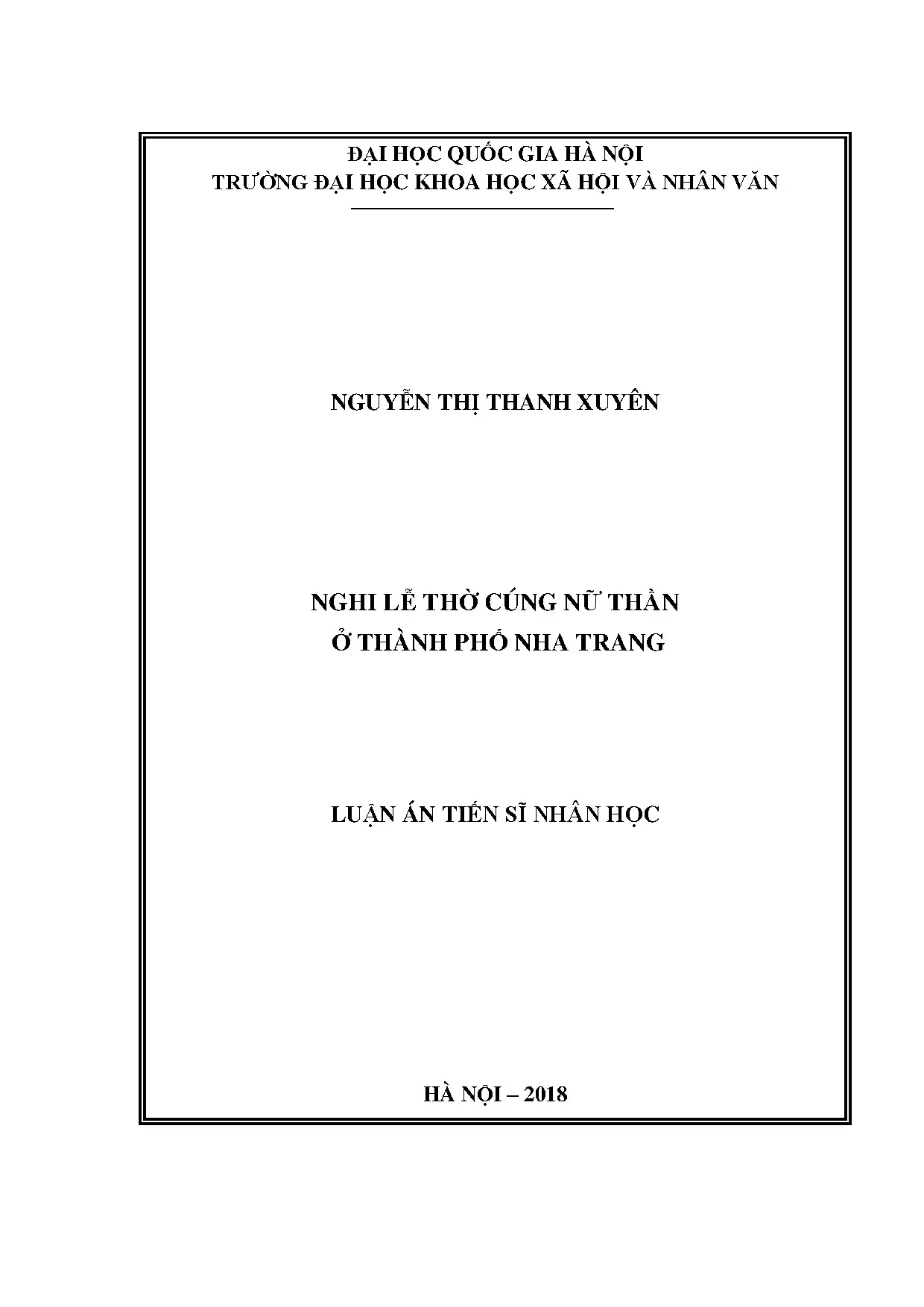 Luận án tiến sĩ nghi lễ thờ cúng nữ thần ở thành phố nha tra