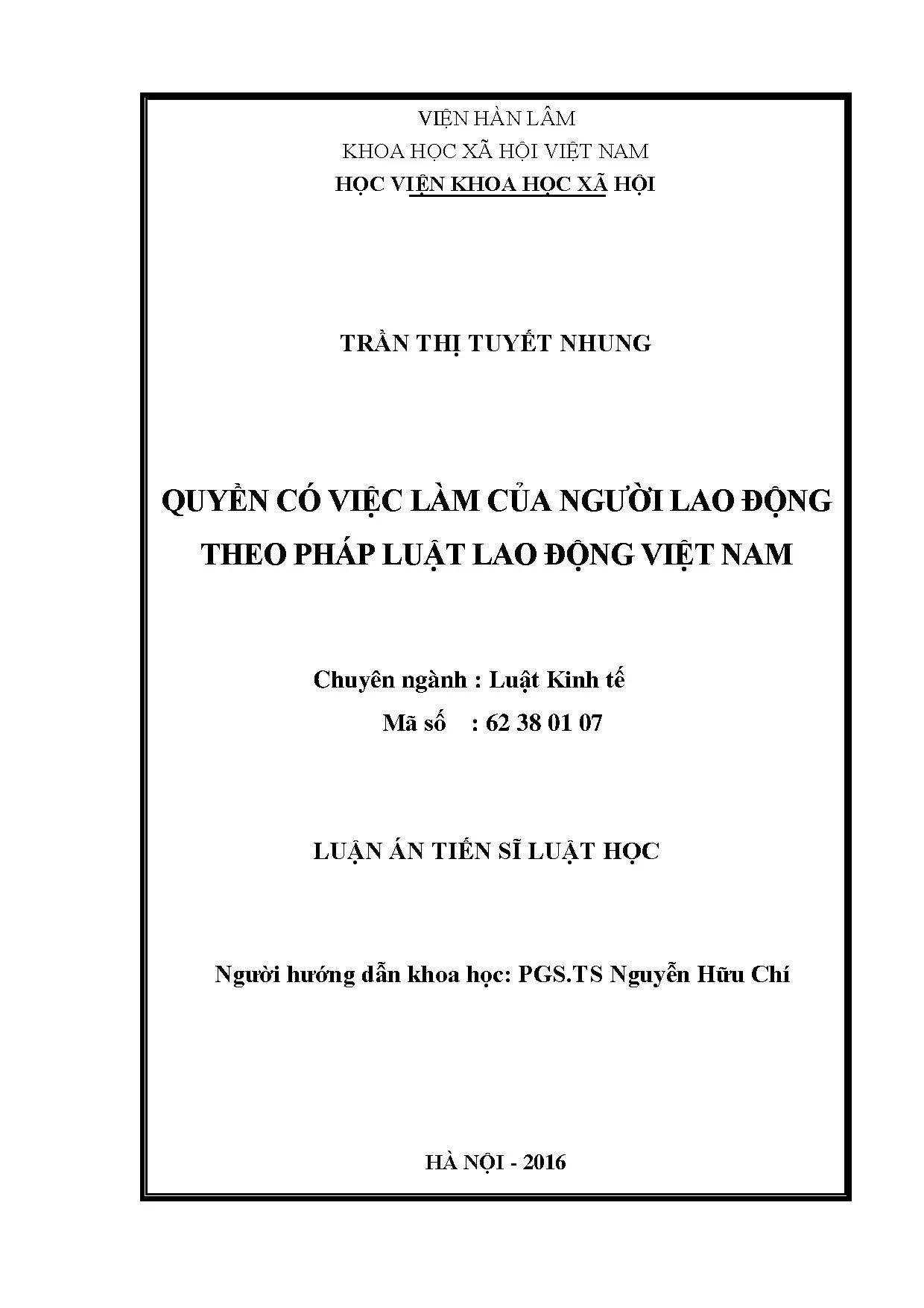Luận án tiến sĩ quyền có việc làm của người lao động theo ph