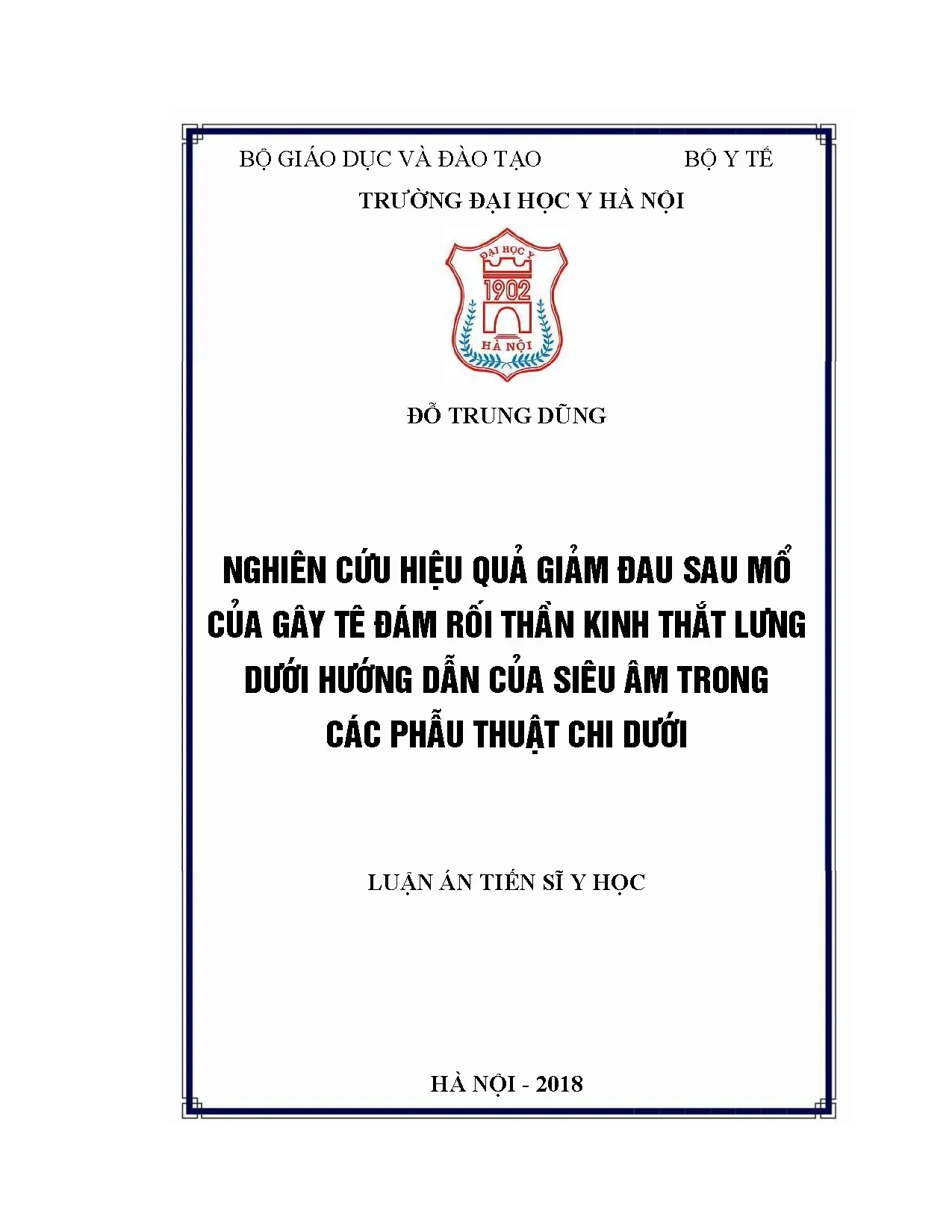 Giảm đau sau mổ chi dưới: Gây tê đám rối TL dưới siêu âm