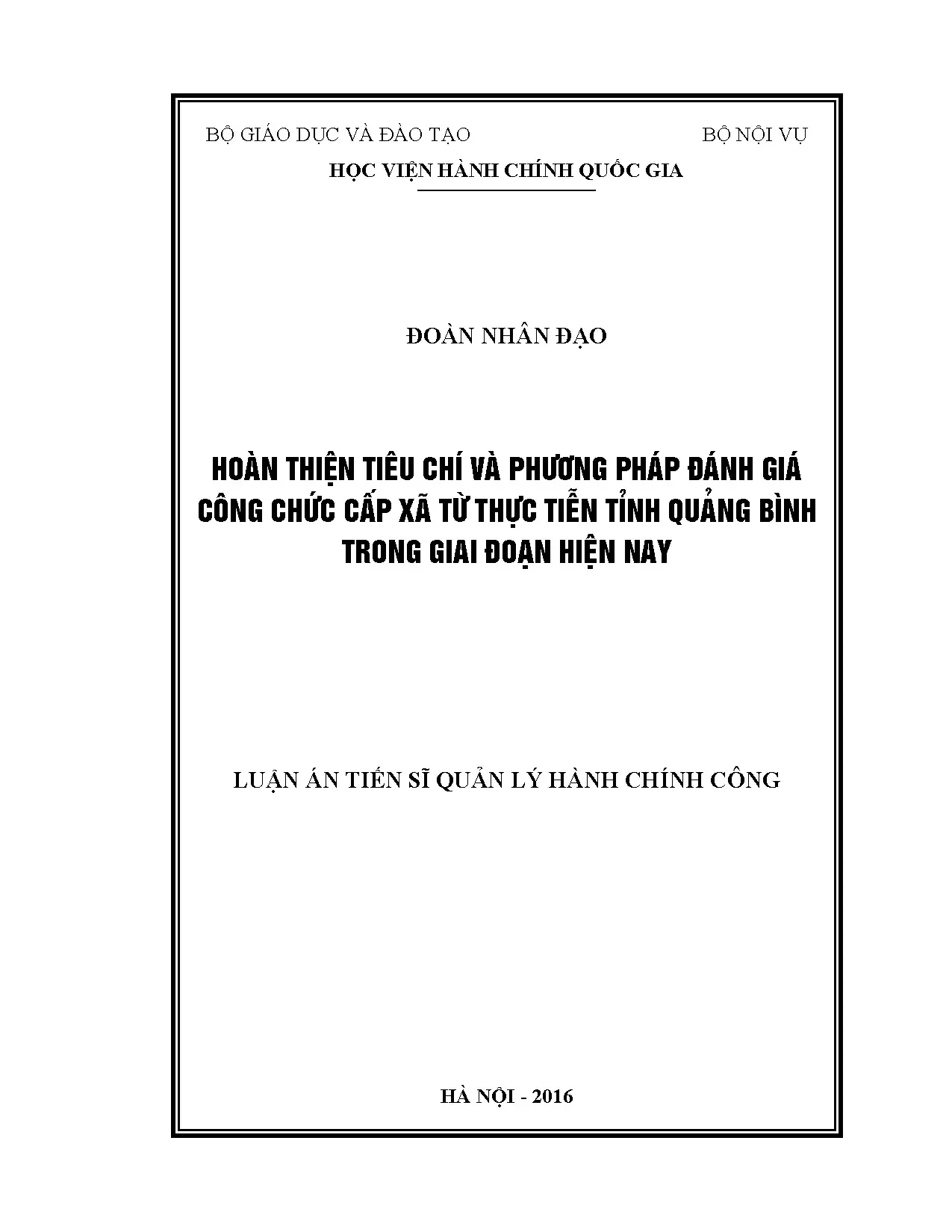 Hoàn thiện tiêu chí đánh giá công chức cấp xã Quảng Bình