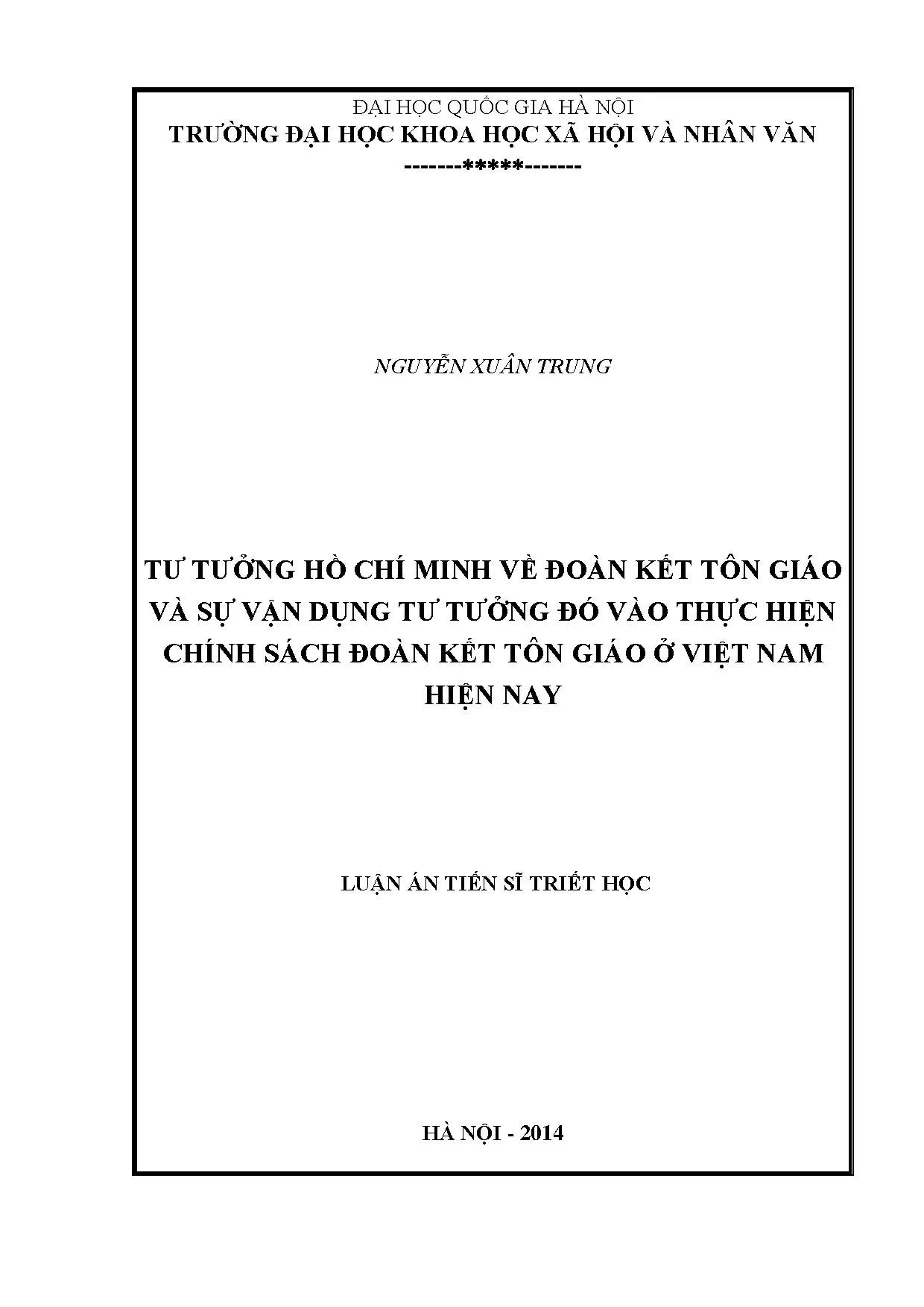 Luận án tiến sĩ tư tưởng hồ chí minh về đoàn kết tôn giáo và