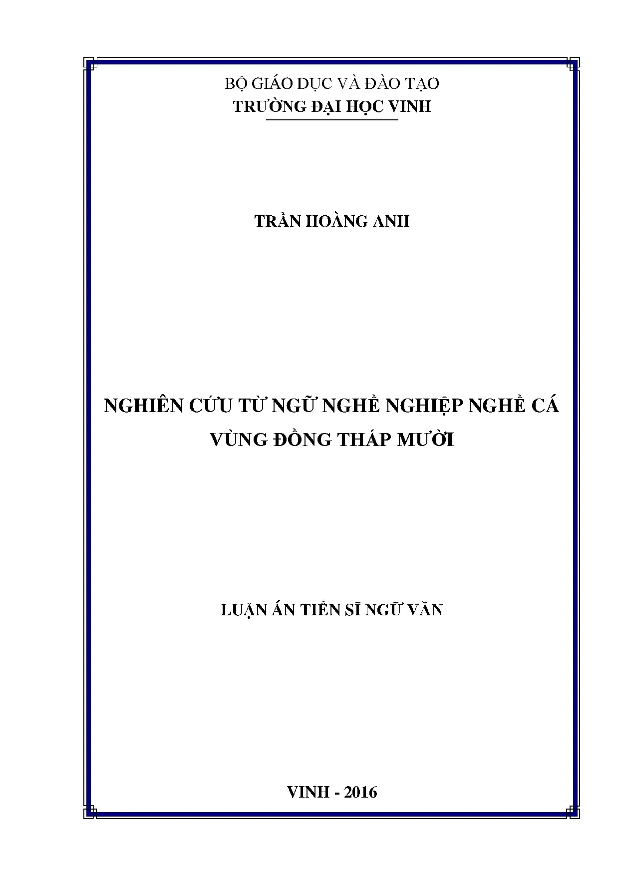 Luận án tiến sĩ nghiên cứu từ ngữ nghề nghiệp nghề cá vùng đ