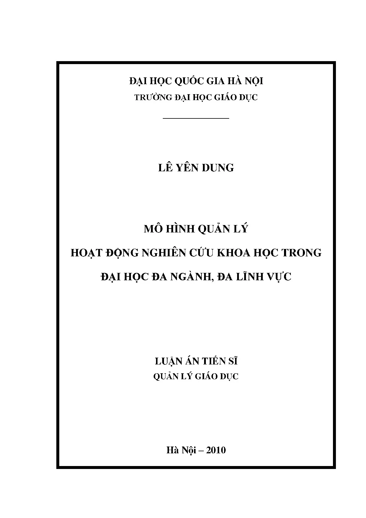 Luận án tiến sĩ mô hình quản lý hoạt động nghiên cứu khoa họ
