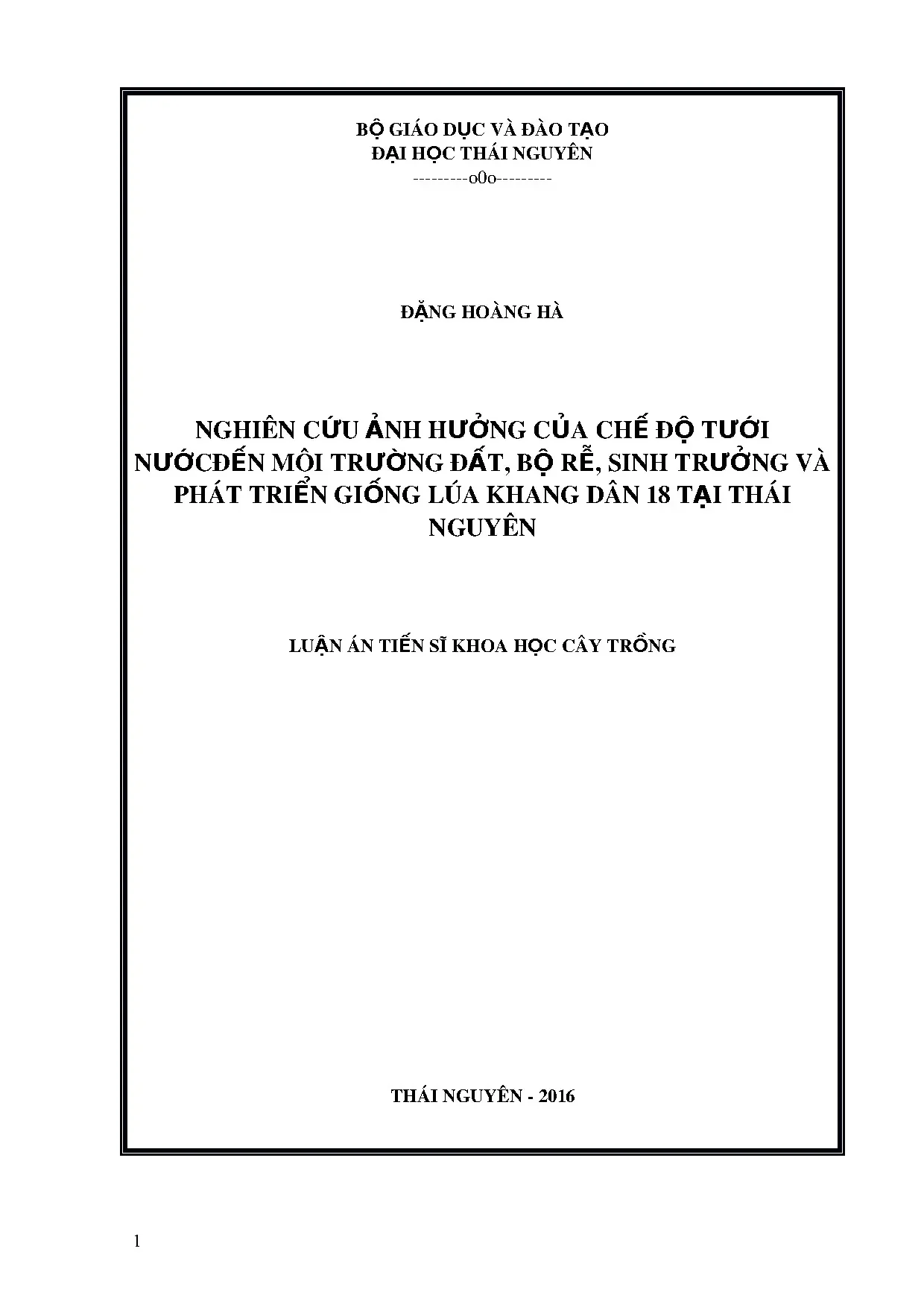 Nghiên cứu ảnh hưởng chế độ tưới nước lúa Khang Dân 18