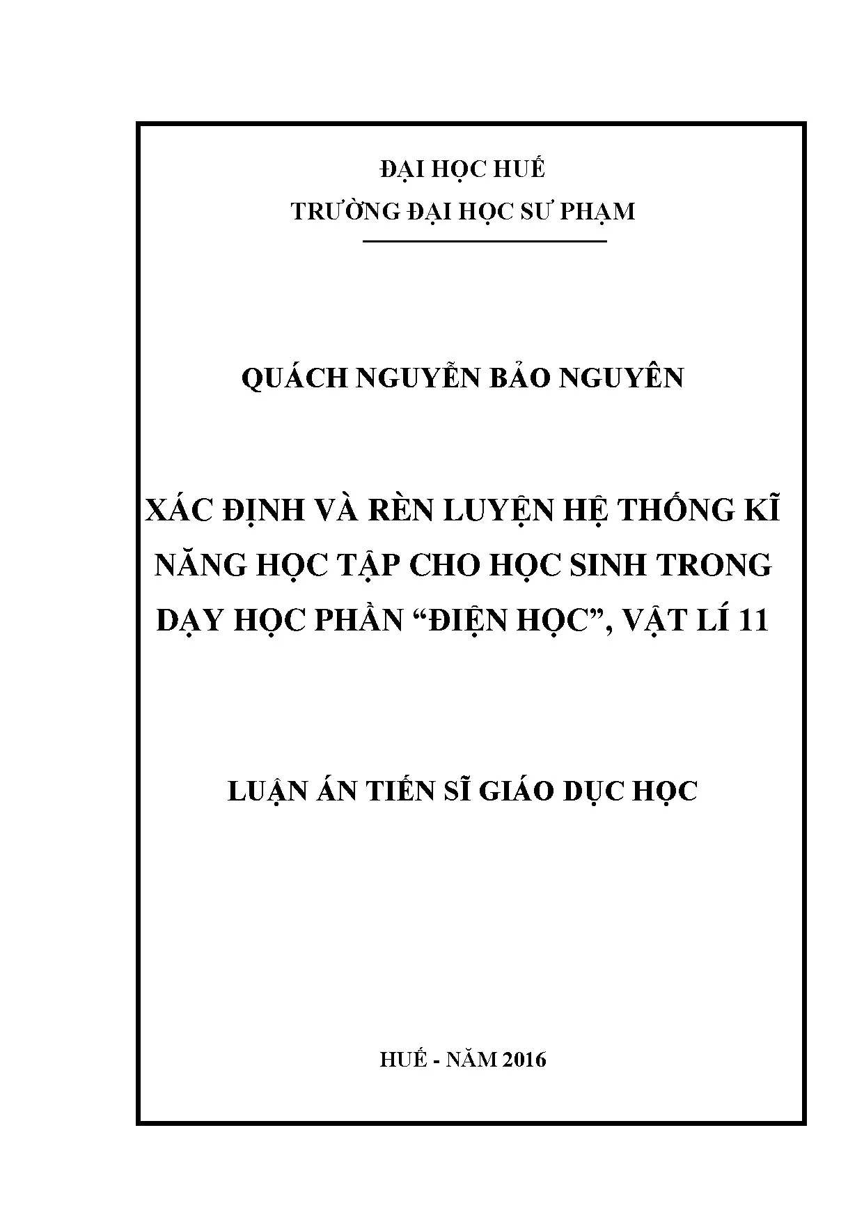 Luận án tiến sĩ xác định và rèn luyện hệ thống kĩ năng học t