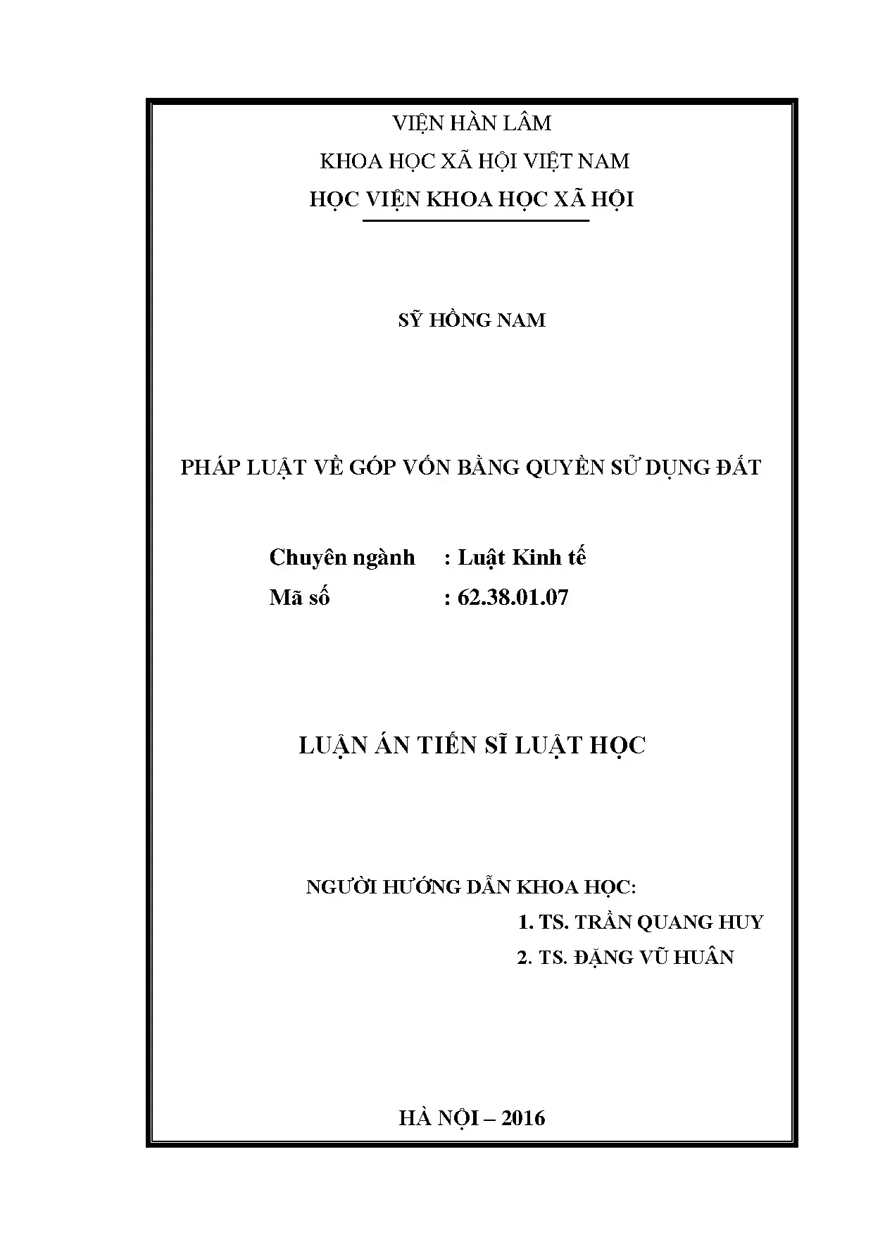 Luận án tiến sĩ pháp luật về góp vốn bằng quyền sử dụng đất