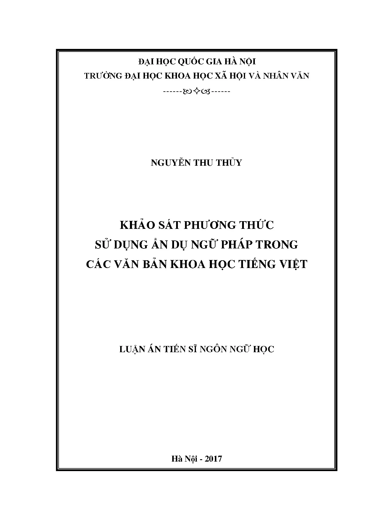 Luận án tiến sĩ khảo sát phương thức sử dụng ẩn dụ ngữ pháp