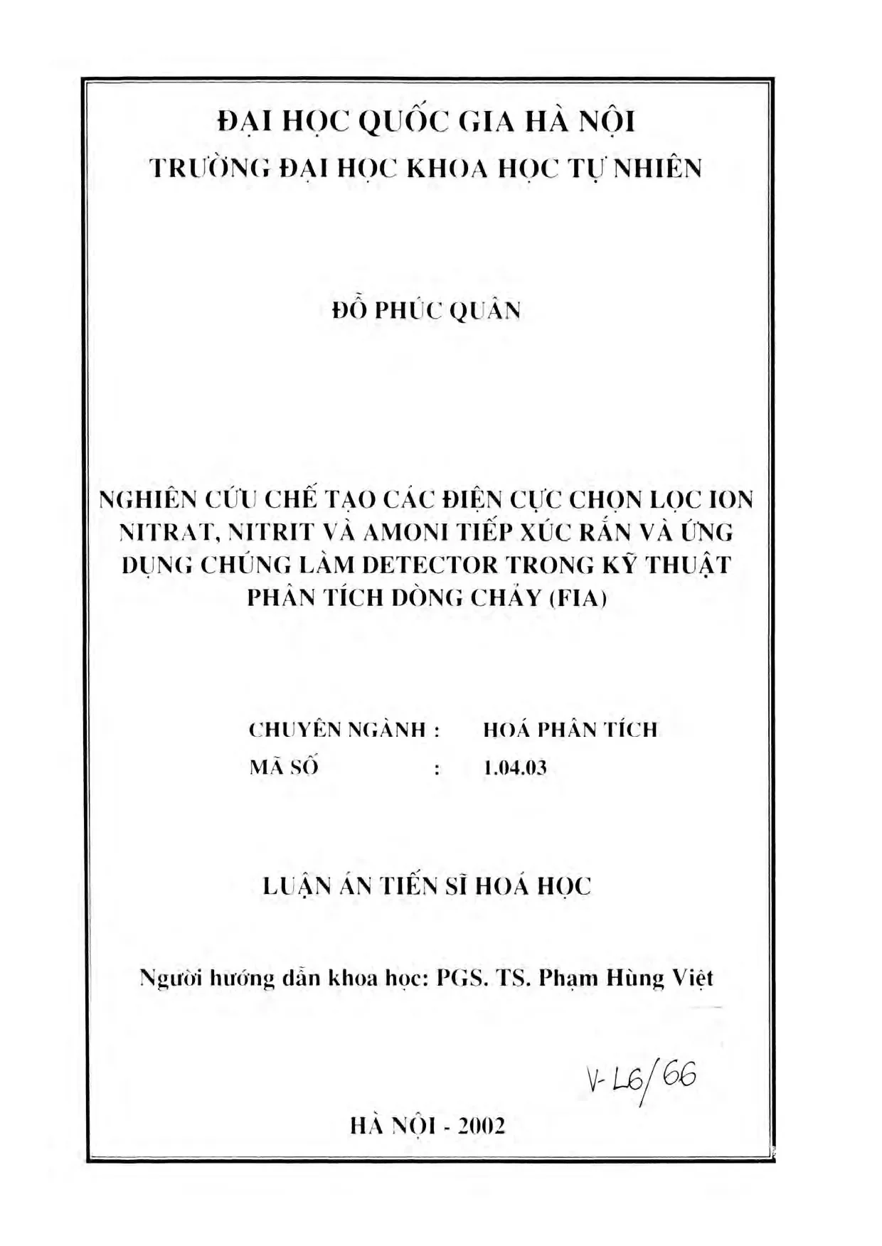 Luận án tiến sĩ nghiên cứu chế tạo các điện cực chọn lọc ion