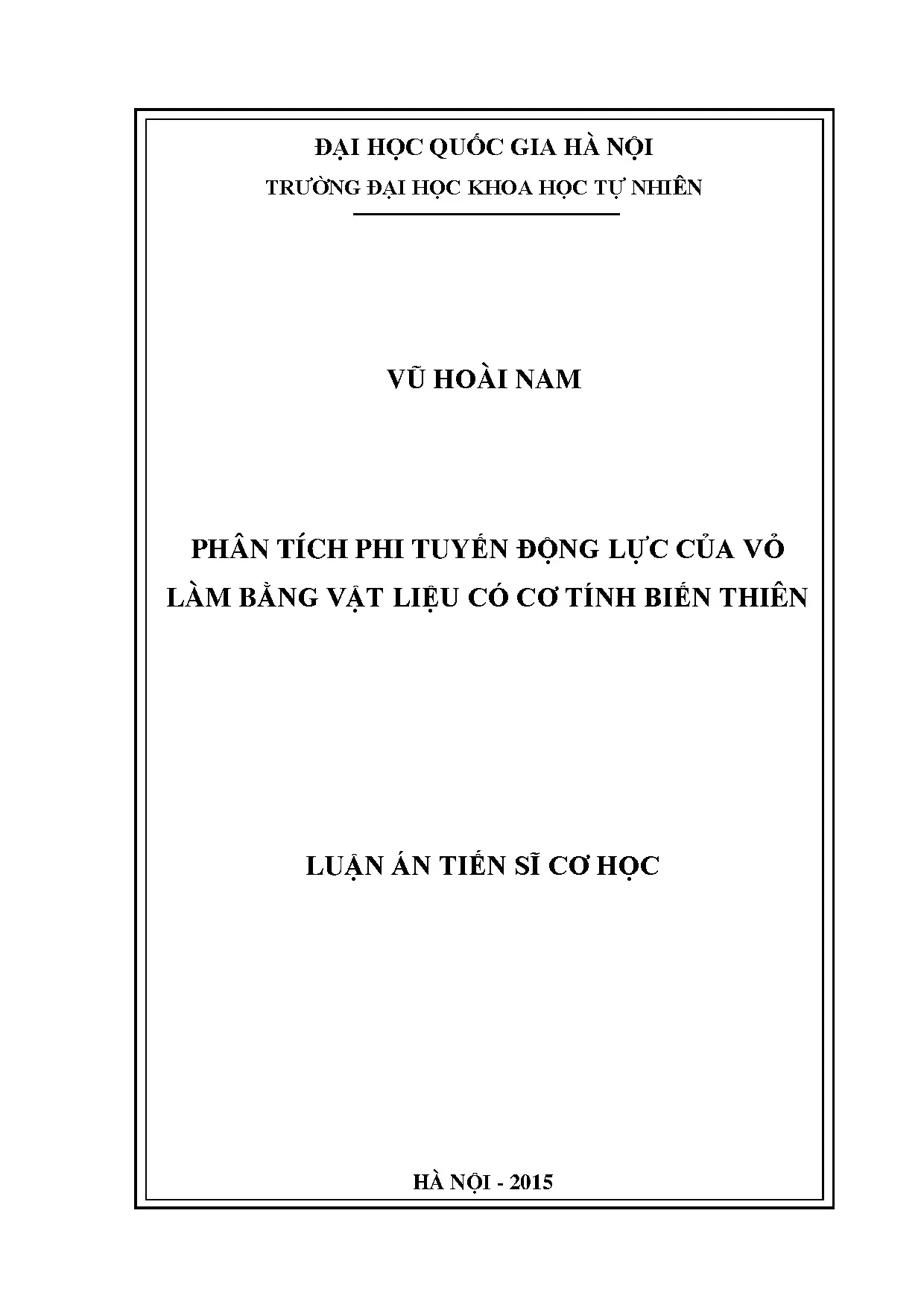 Luận án TS: Phân tích phi tuyến động lực vỏ vật liệu FGM