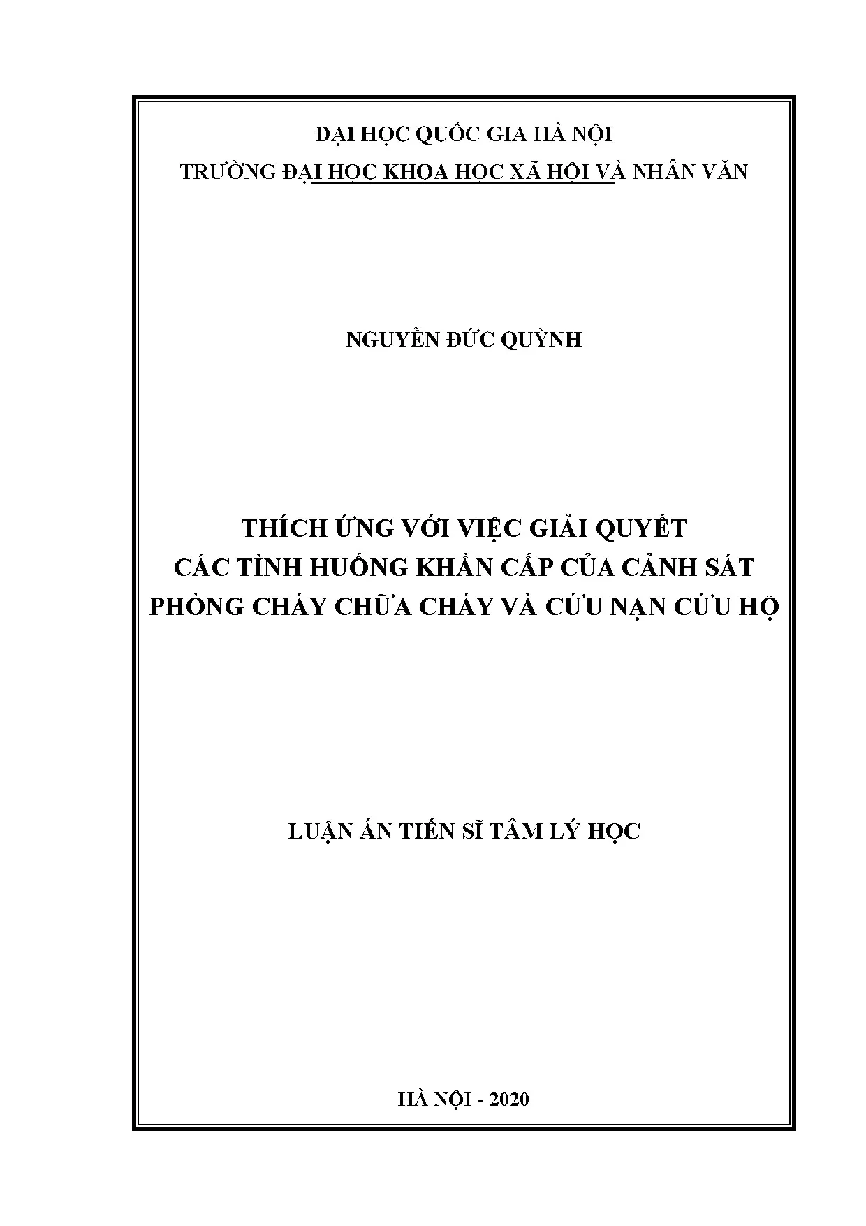 Thích ứng tâm lý xử lý khẩn cấp của Cảnh sát PCCC CNCH