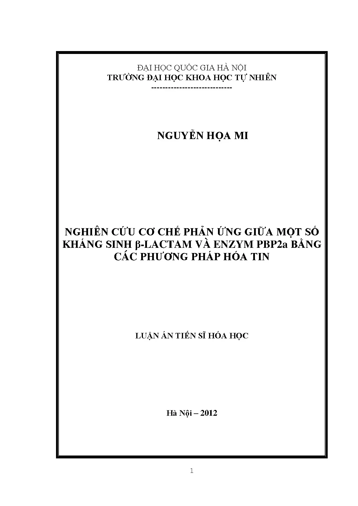 Luận án tiến sĩ nghiên cứu cơ chế phản ứng giữa một số kháng