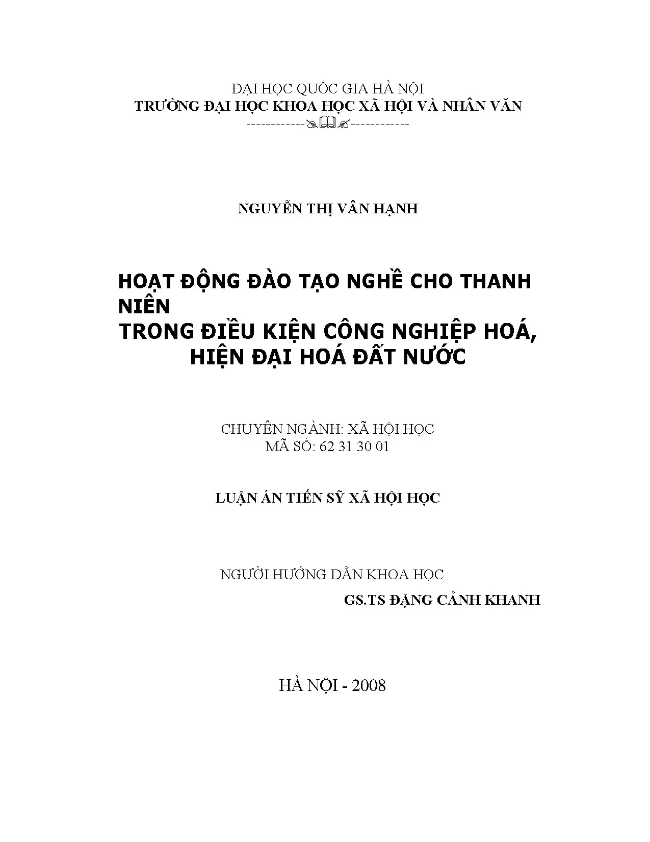 Luận án tiến sĩ hoạt đồng đào tạo nghề cho thanh niên trong