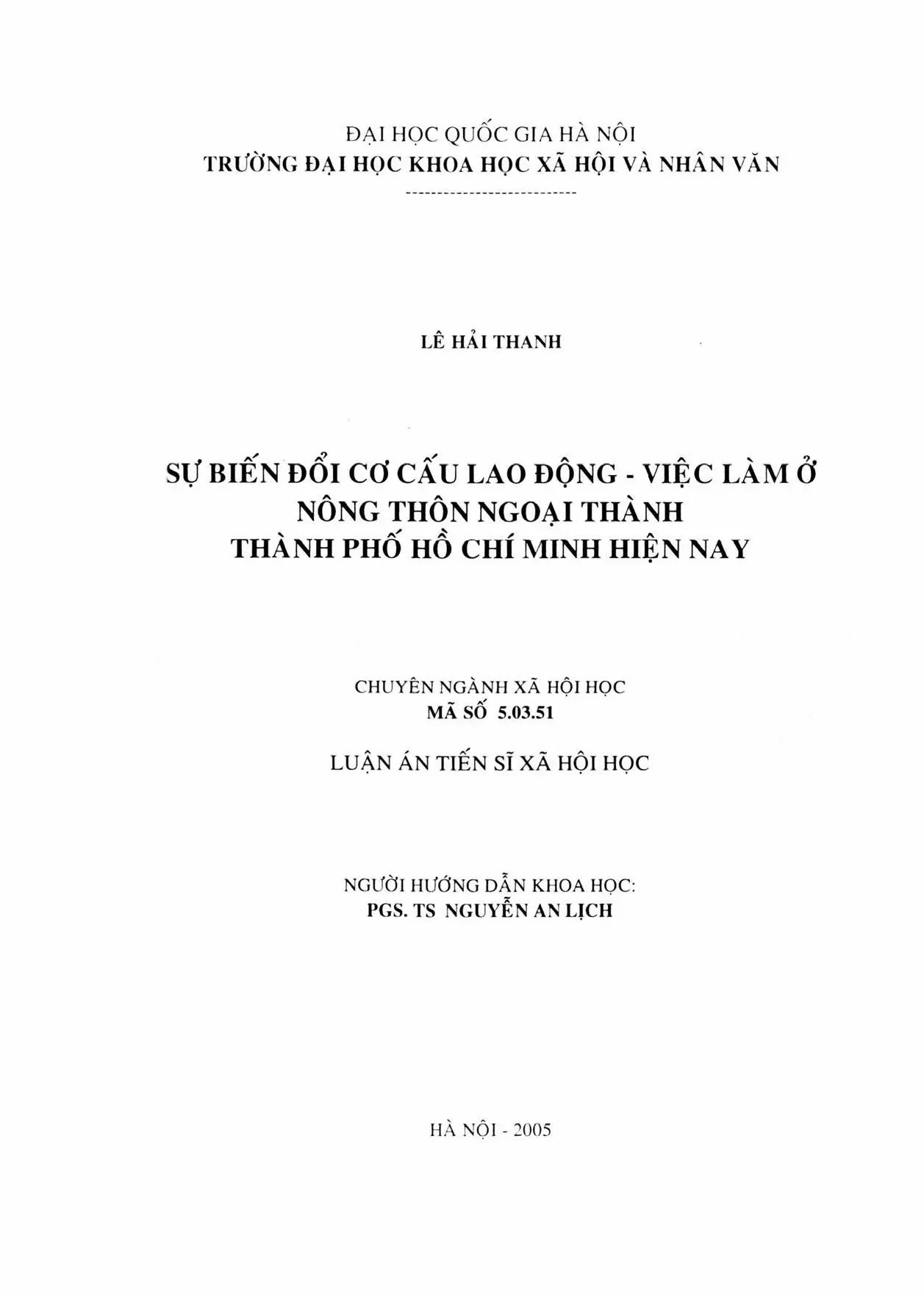 Biến đổi cơ cấu lao động việc làm nông thôn ngoại thành TP.HCM