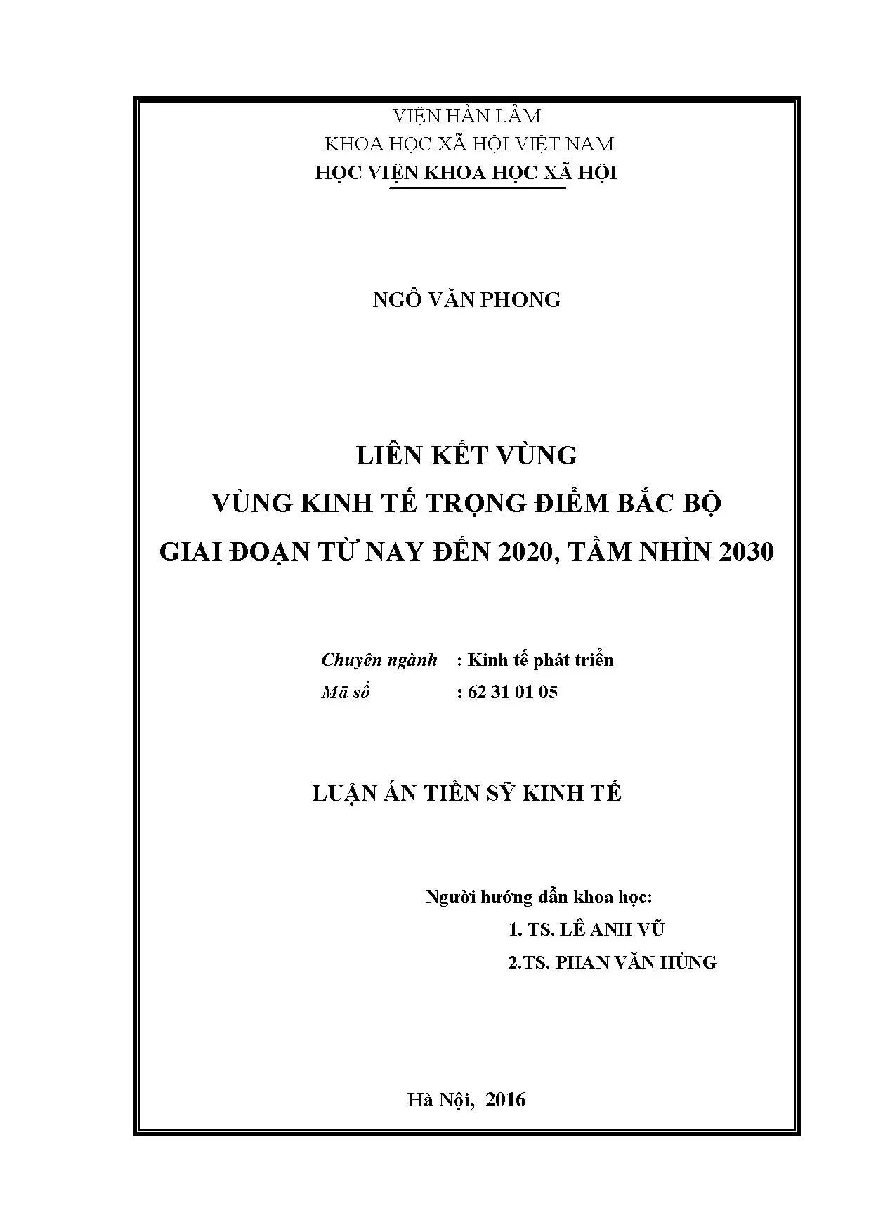 Luận án tiến sĩ liên kết vùng vùng kinh tế trọng điểm bắc bộ