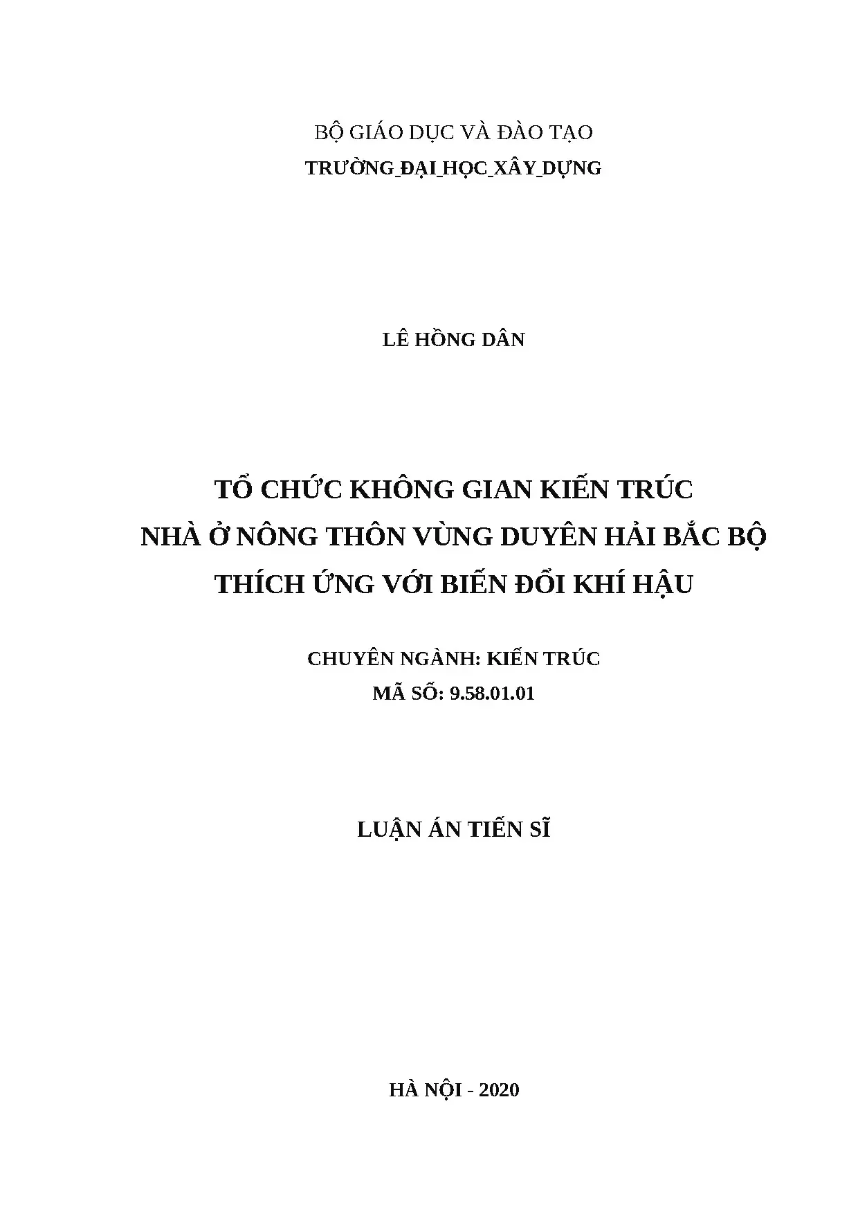 Luận án tiến sĩ tổ chức không gian kiến trúc nhà ở nông thôn