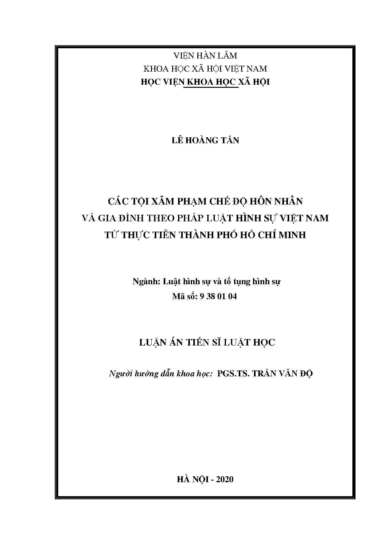 Luận án tiến sĩ các tội xâm phạm chế độ hôn nhân và gia đình