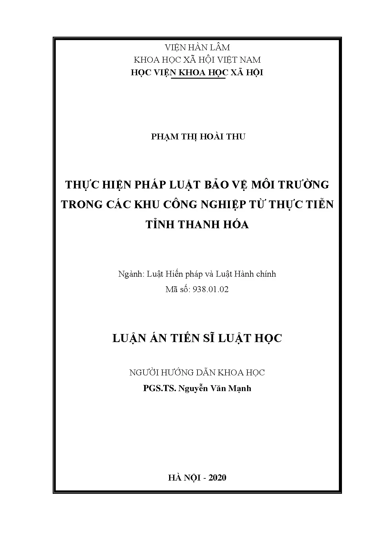 Thực hiện pháp luật bảo vệ môi trường khu công nghiệp Thanh Hóa