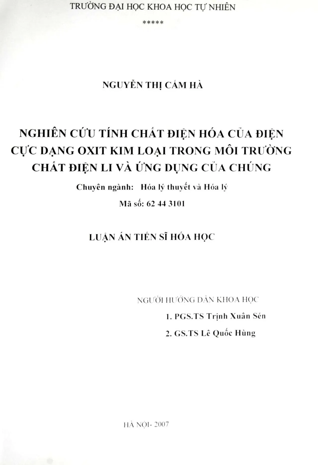 Luận án tiến sĩ nghiên cứu tính chất điện hoá của điện cực d