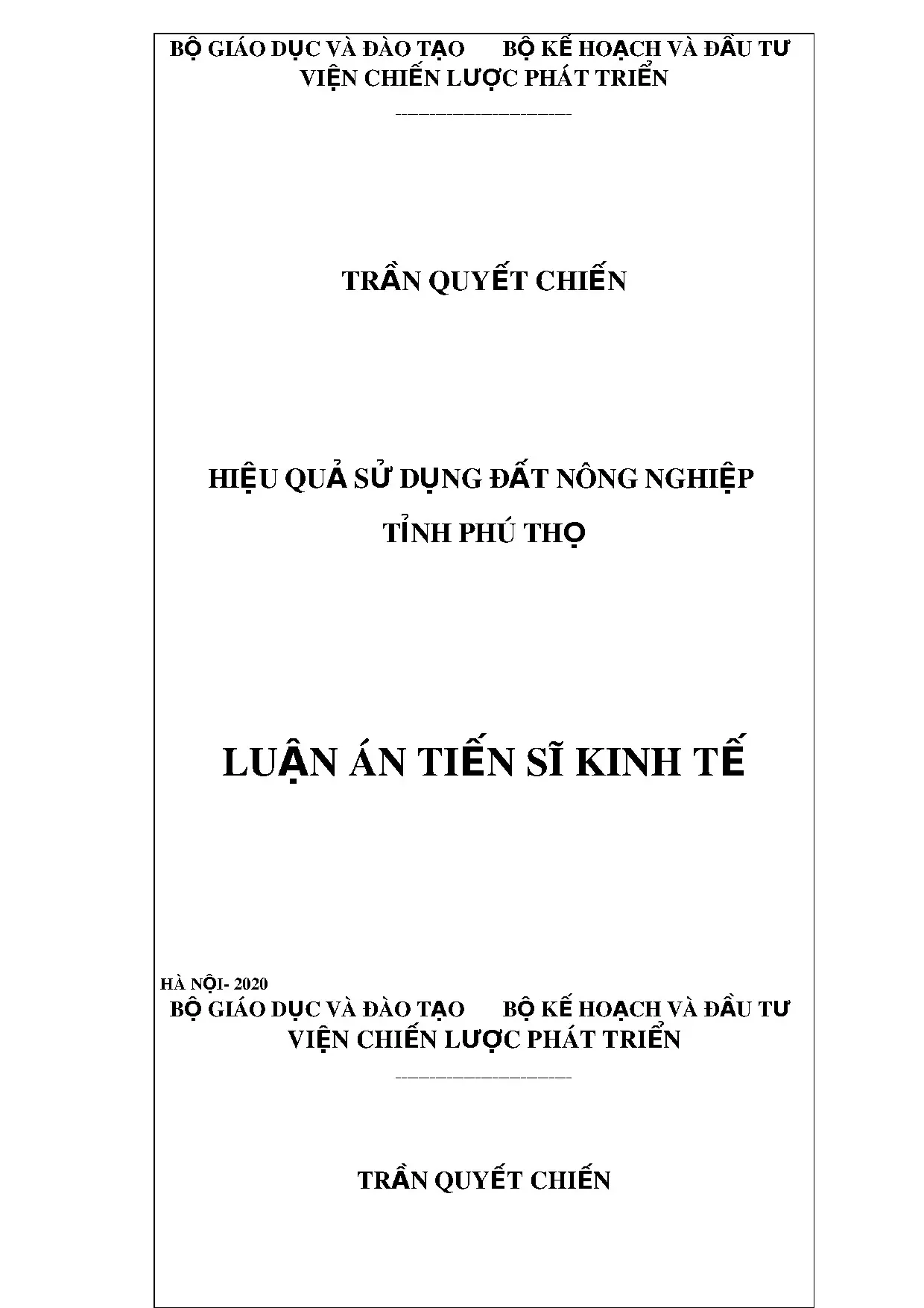 Hiệu quả sử dụng đất nông nghiệp tại Phú Thọ: Luận án