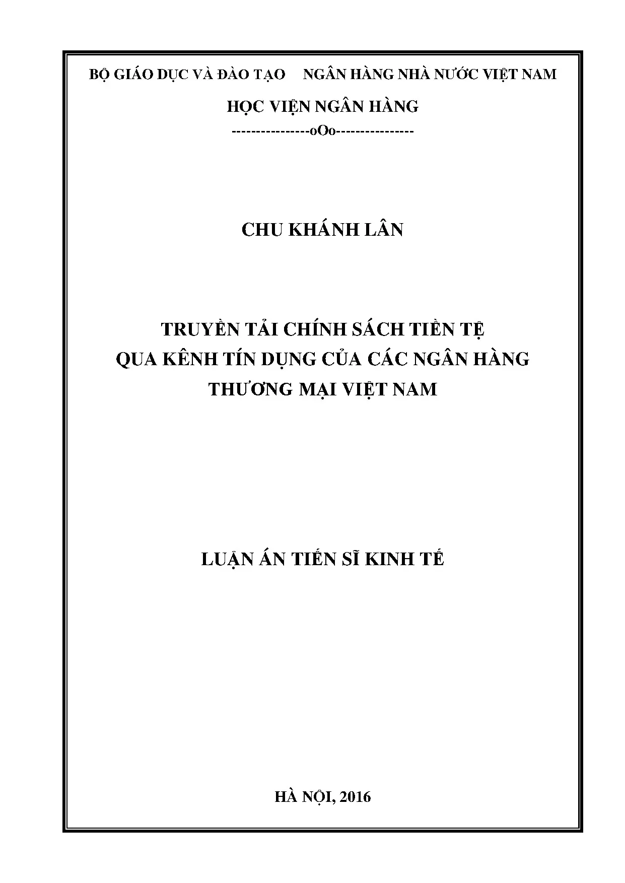 Luận án tiến sĩ truyền tải chính sách tiền tệ qua kênh tín d