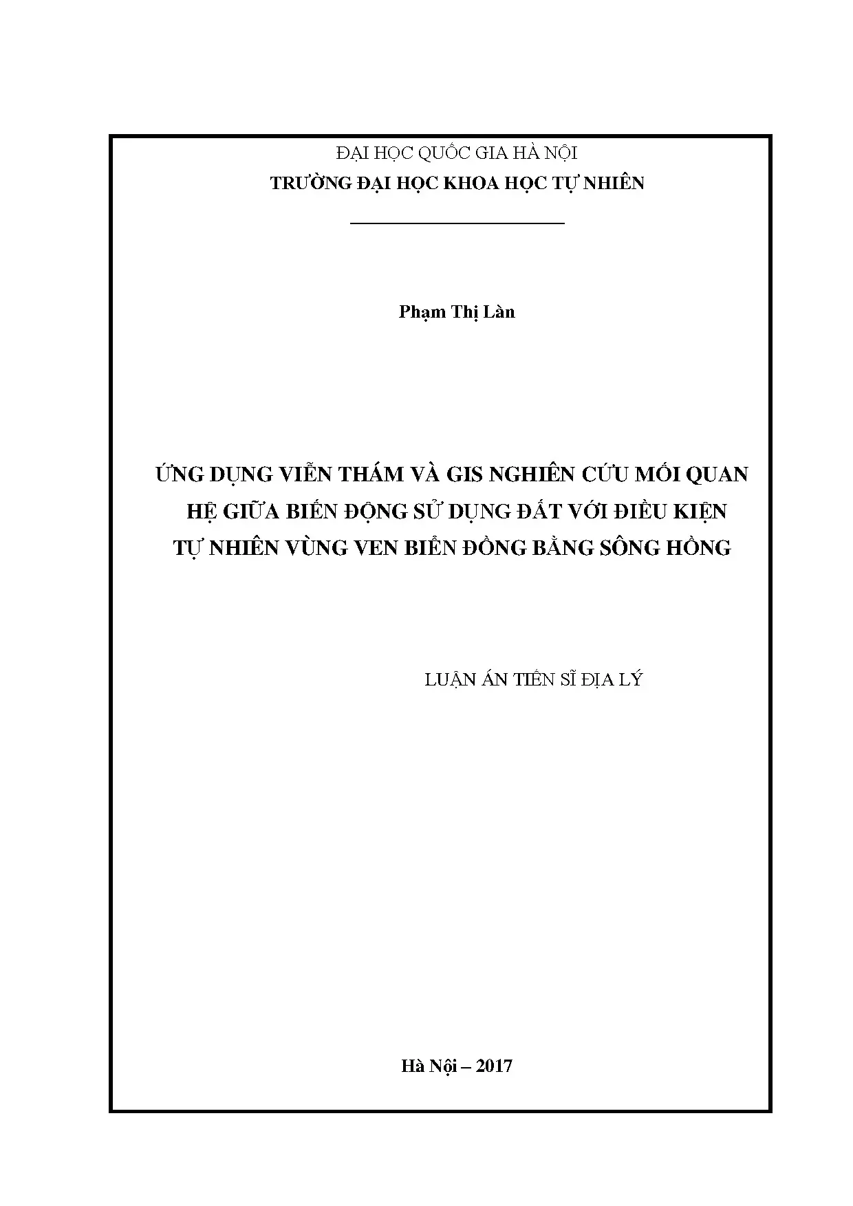 Viễn thám GIS: Biến động sử dụng đất & ĐKTN vùng ven biển ĐBSH
