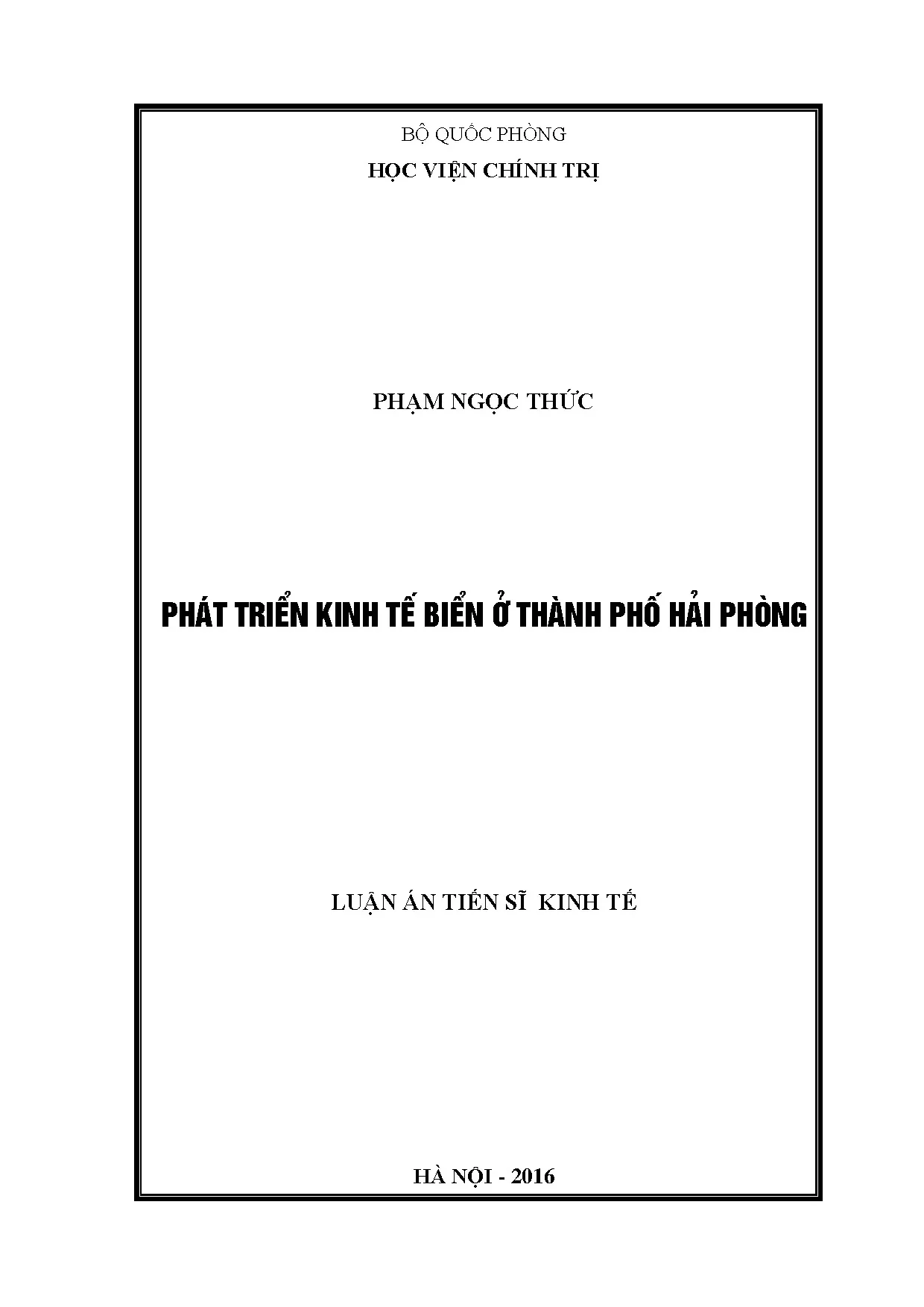 Luận án tiến sĩ phát triển kinh tế biển ở thành phố hải phòn