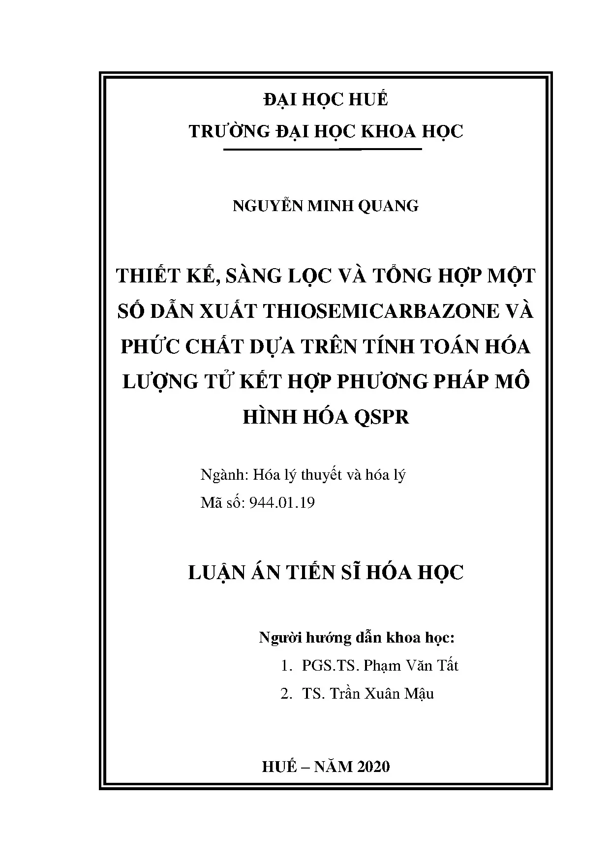 Thiết kế, tổng hợp dẫn xuất thiosemicarbazone và phức chất QSPR