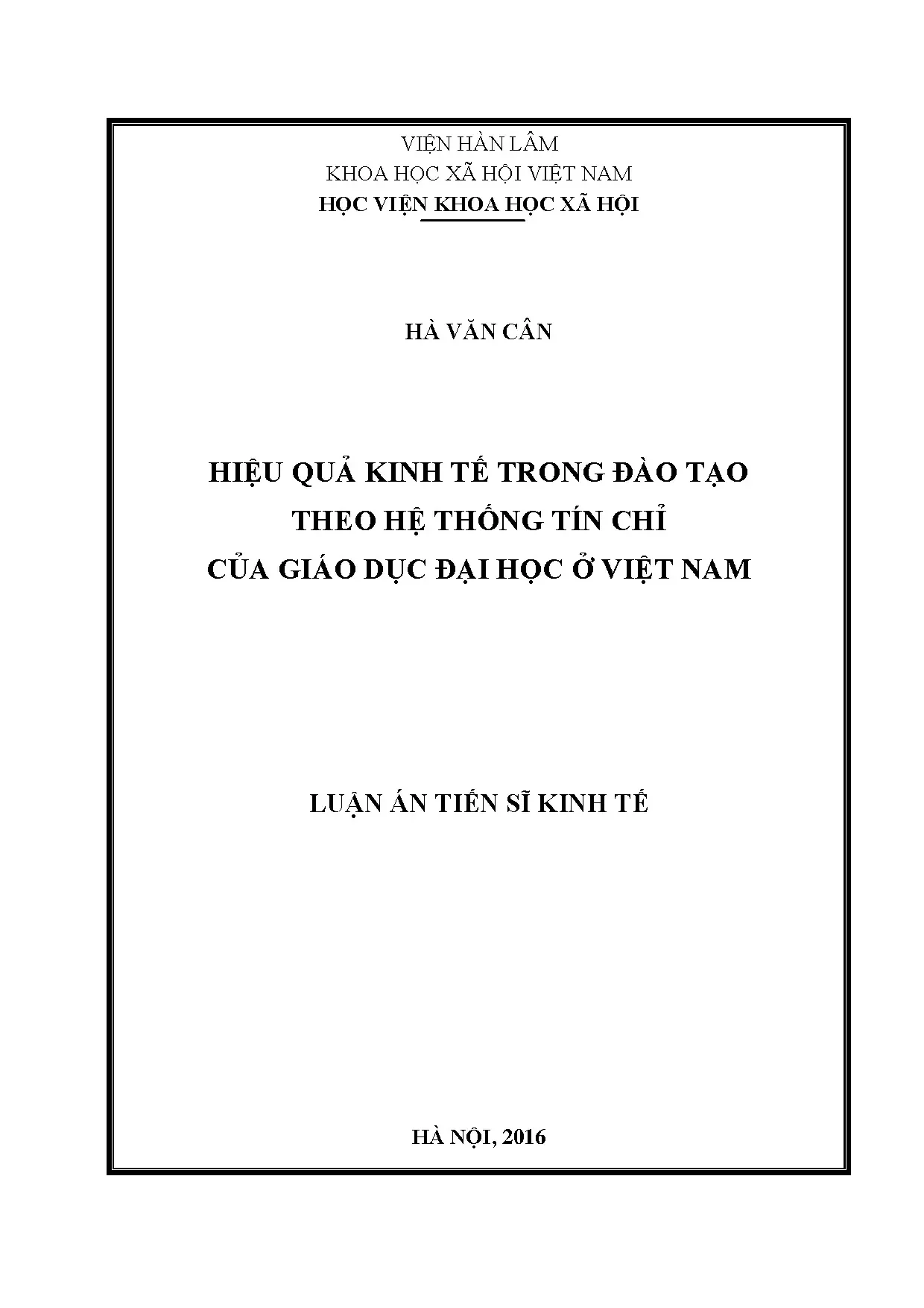Luận án tiến sĩ hiệu quả kinh tế trong đào tạo theo hệ thống