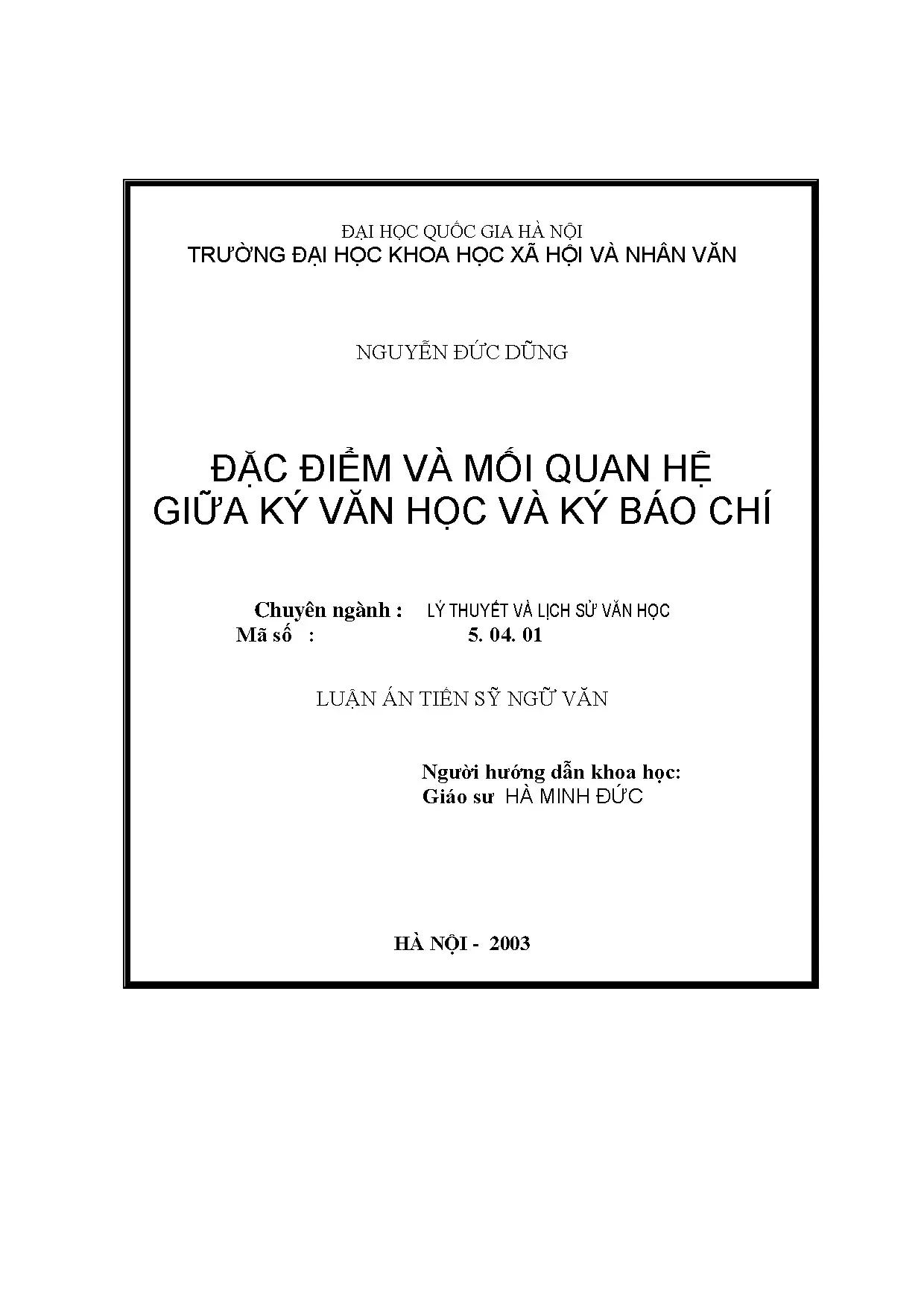 Luận án tiến sĩ đặc điểm và mối quan hệ giữa ký văn học và k