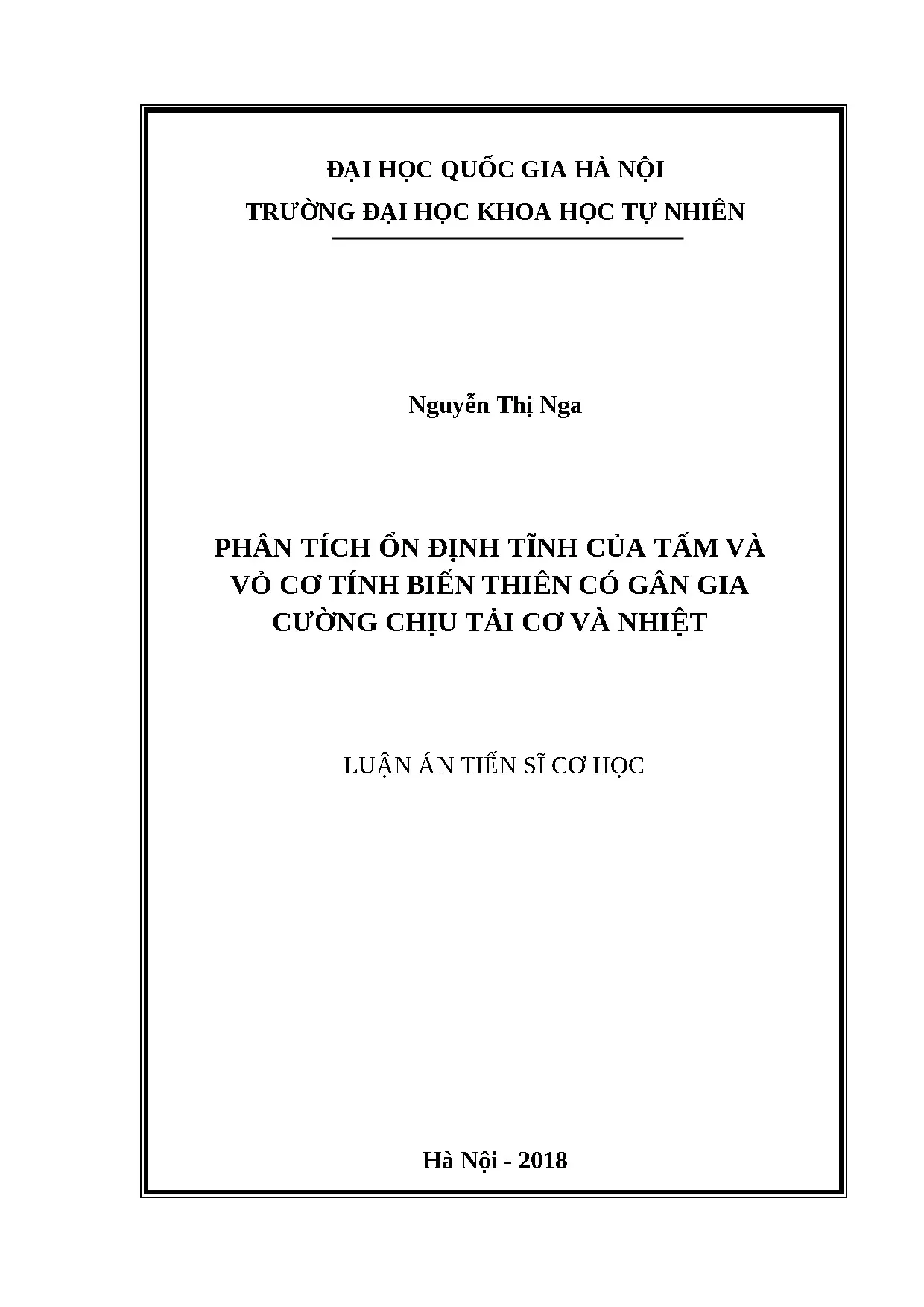 Ổn định tĩnh tấm, vỏ FGM có gân gia cường chịu tải cơ nhiệt