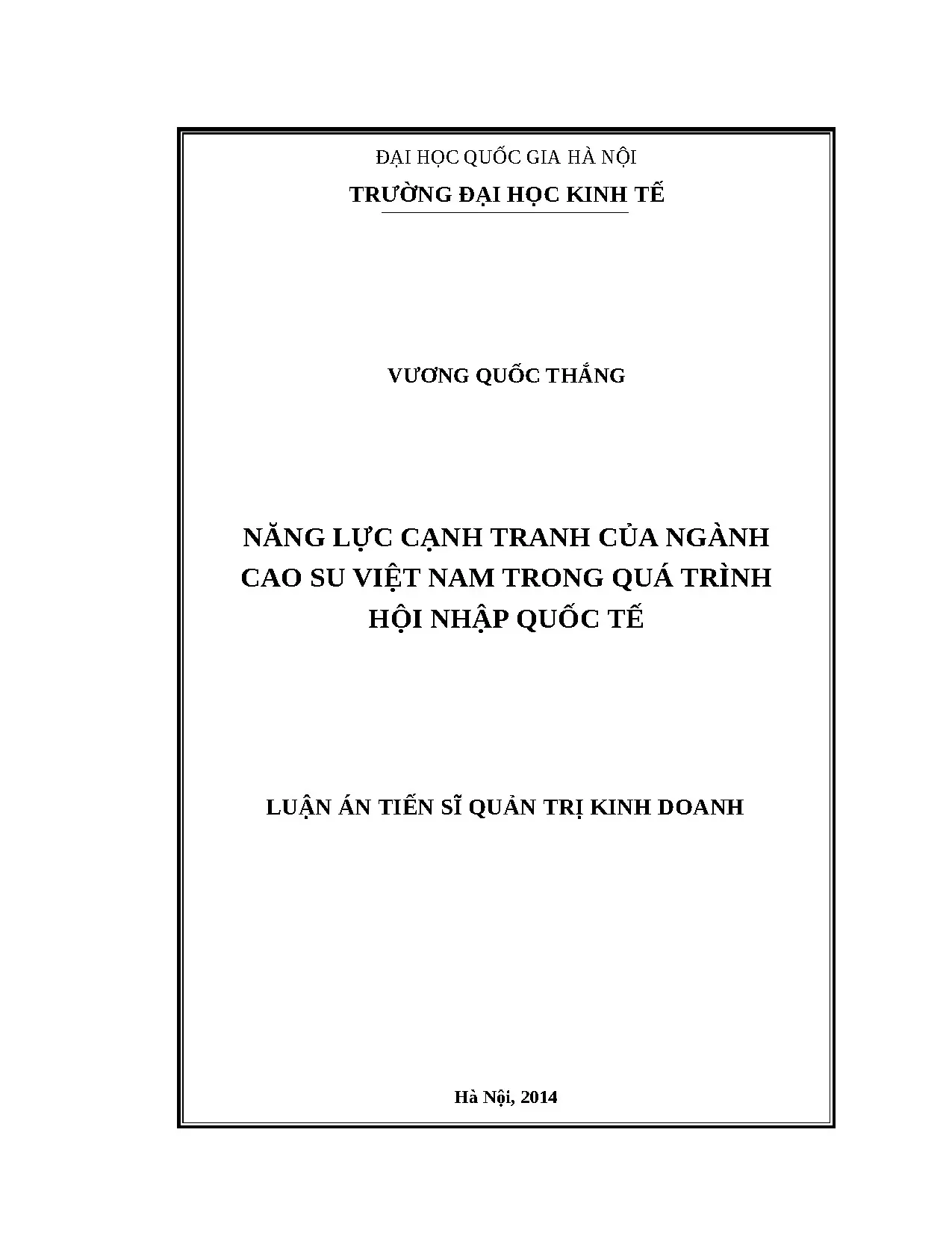 Năng lực cạnh tranh ngành cao su Việt Nam trong hội nhập