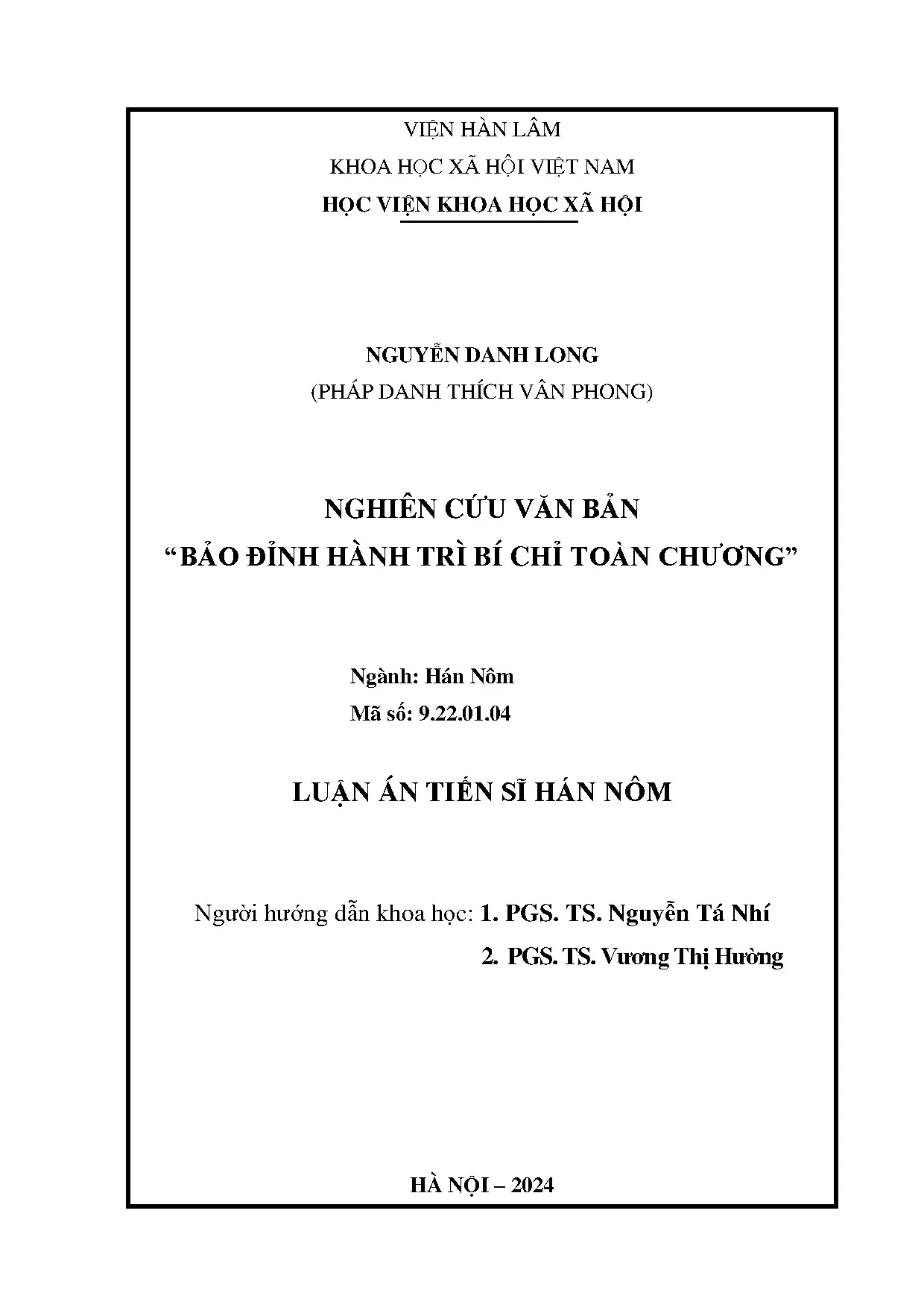Luận án tiến sĩ nghiên cứu văn bản bảo đỉnh hành trì bí chỉ