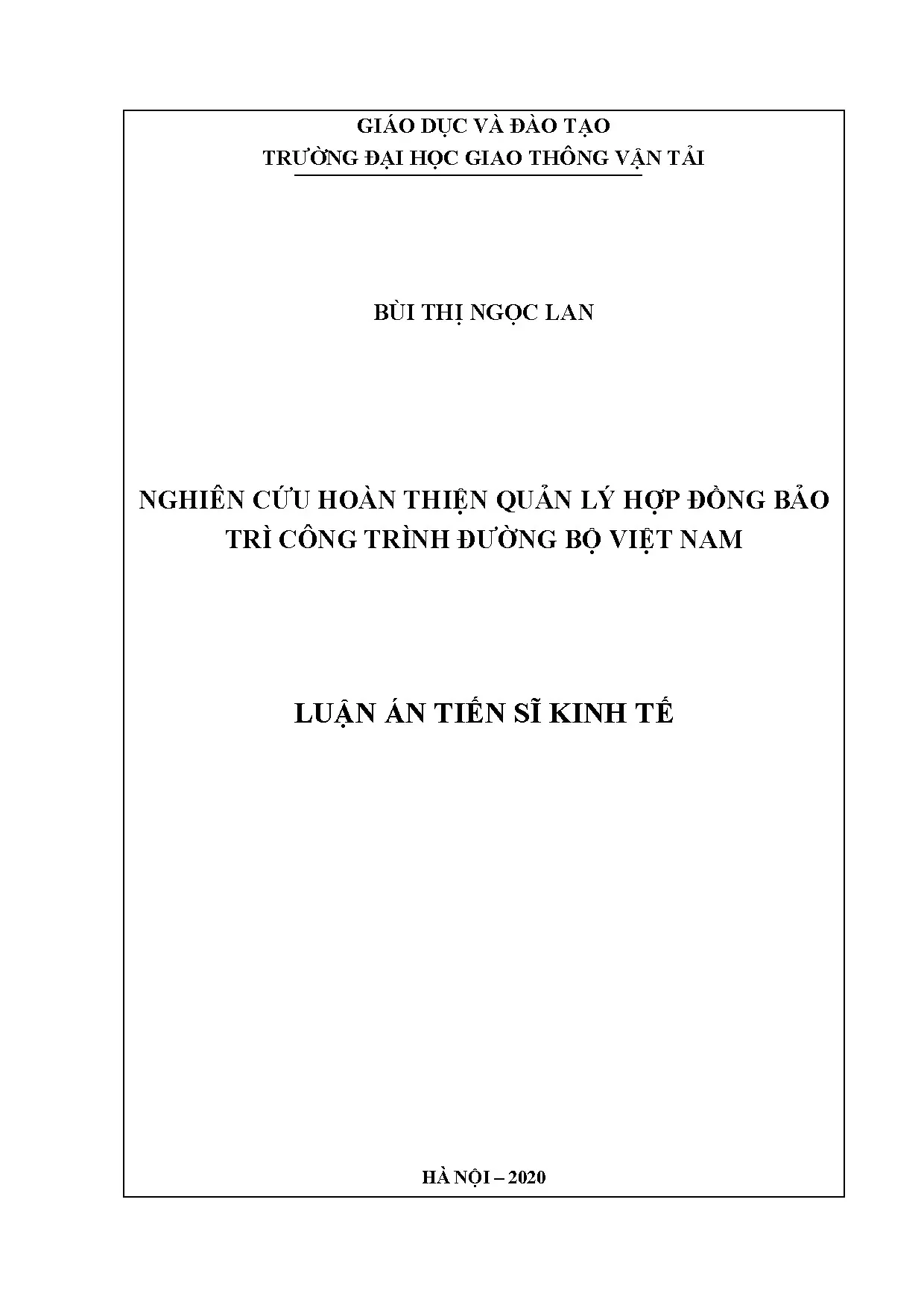 Hoàn thiện quản lý hợp đồng bảo trì đường bộ Việt Nam