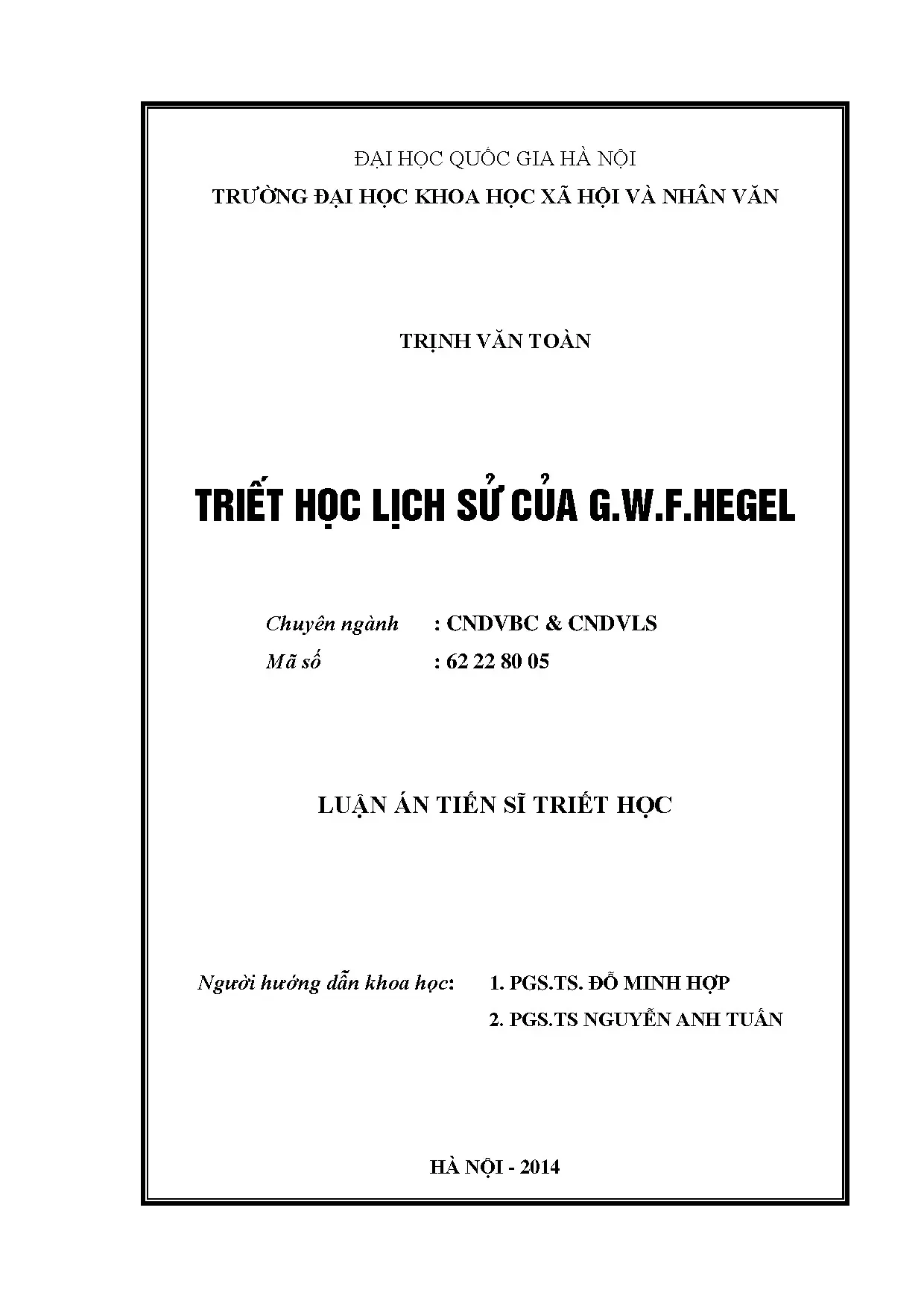 Triết học lịch sử của Hegel: Luận án TS Triết học