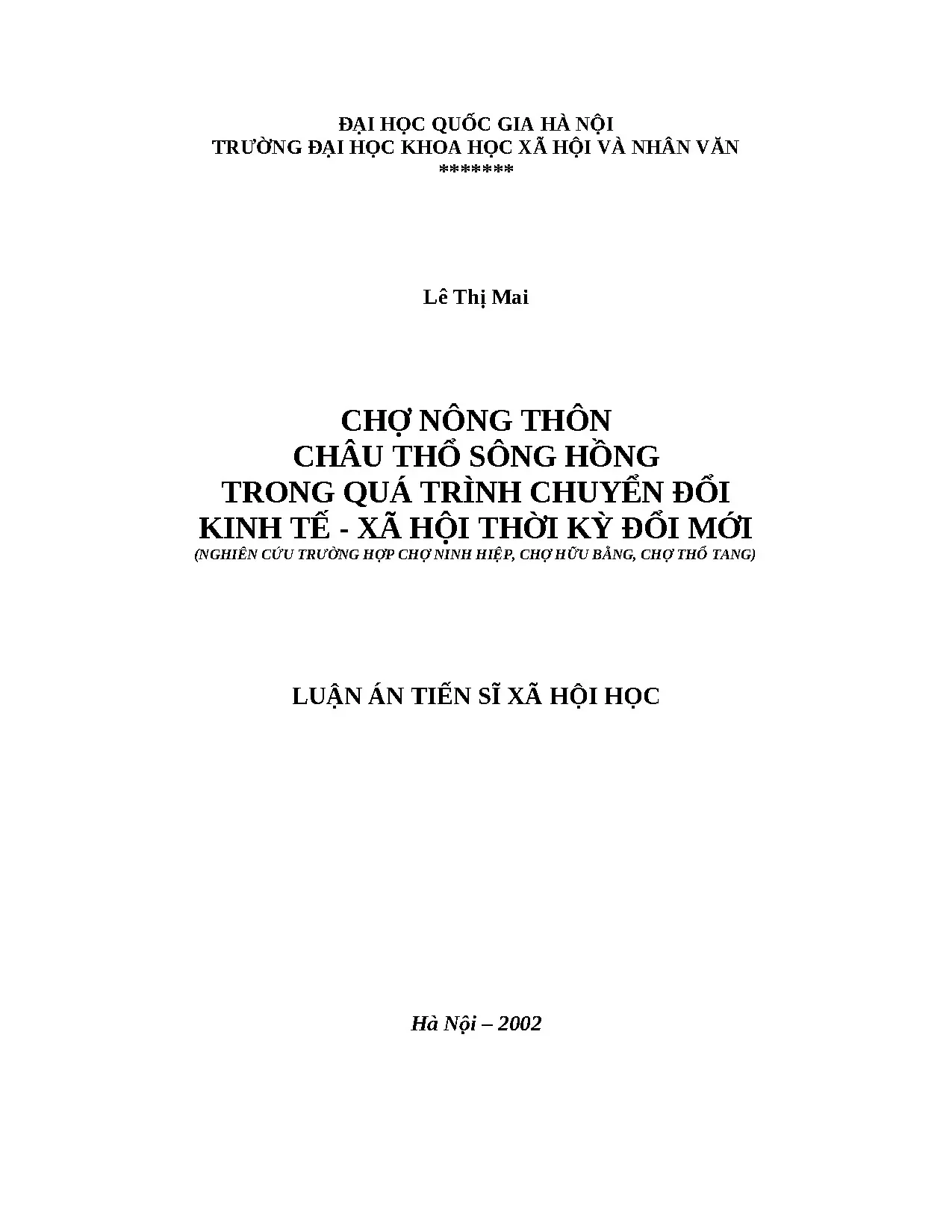 Chợ nông thôn châu thổ Sông Hồng chuyển đổi kinh tế xã hội