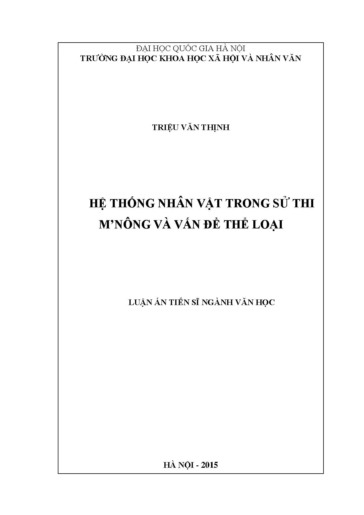 Hệ thống nhân vật và vấn đề thể loại trong sử thi M'nông