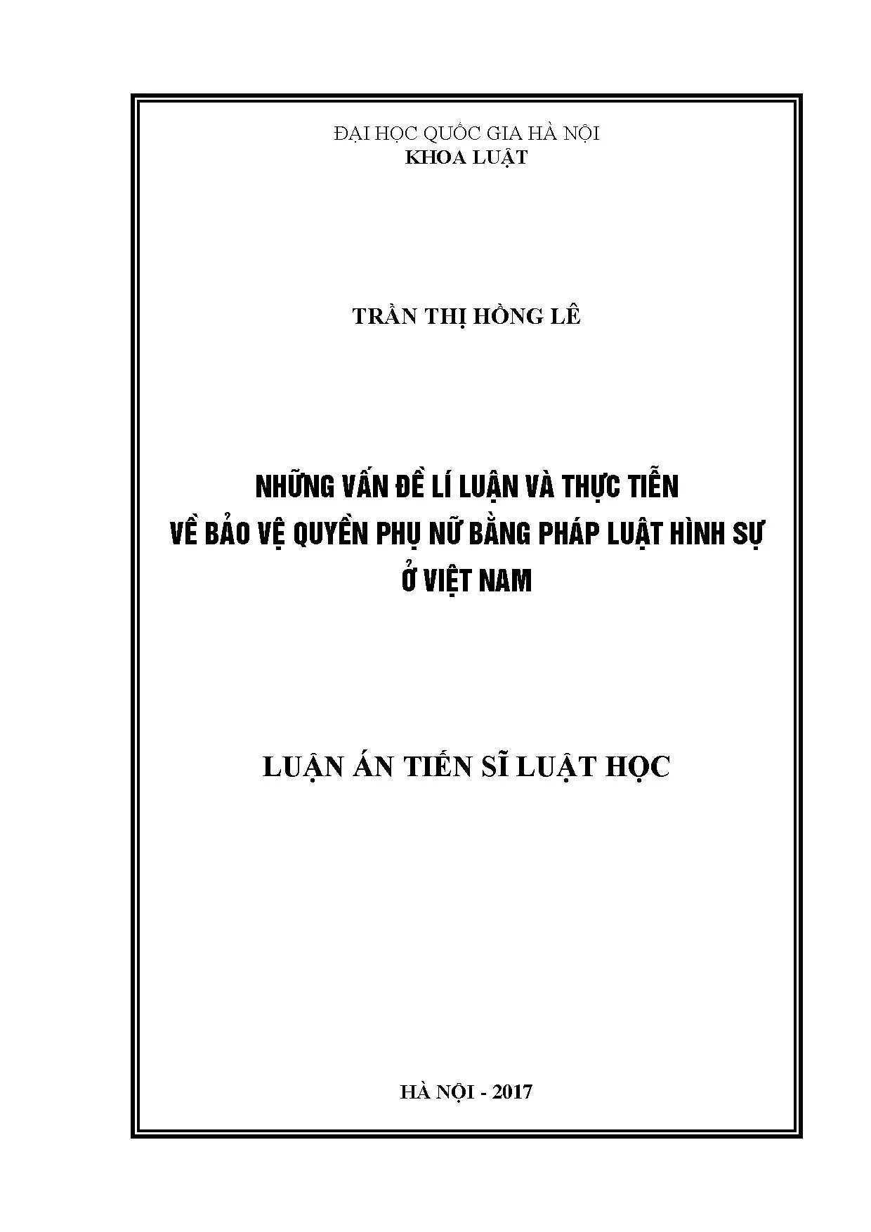 Bảo vệ quyền phụ nữ bằng pháp luật hình sự ở Việt Nam