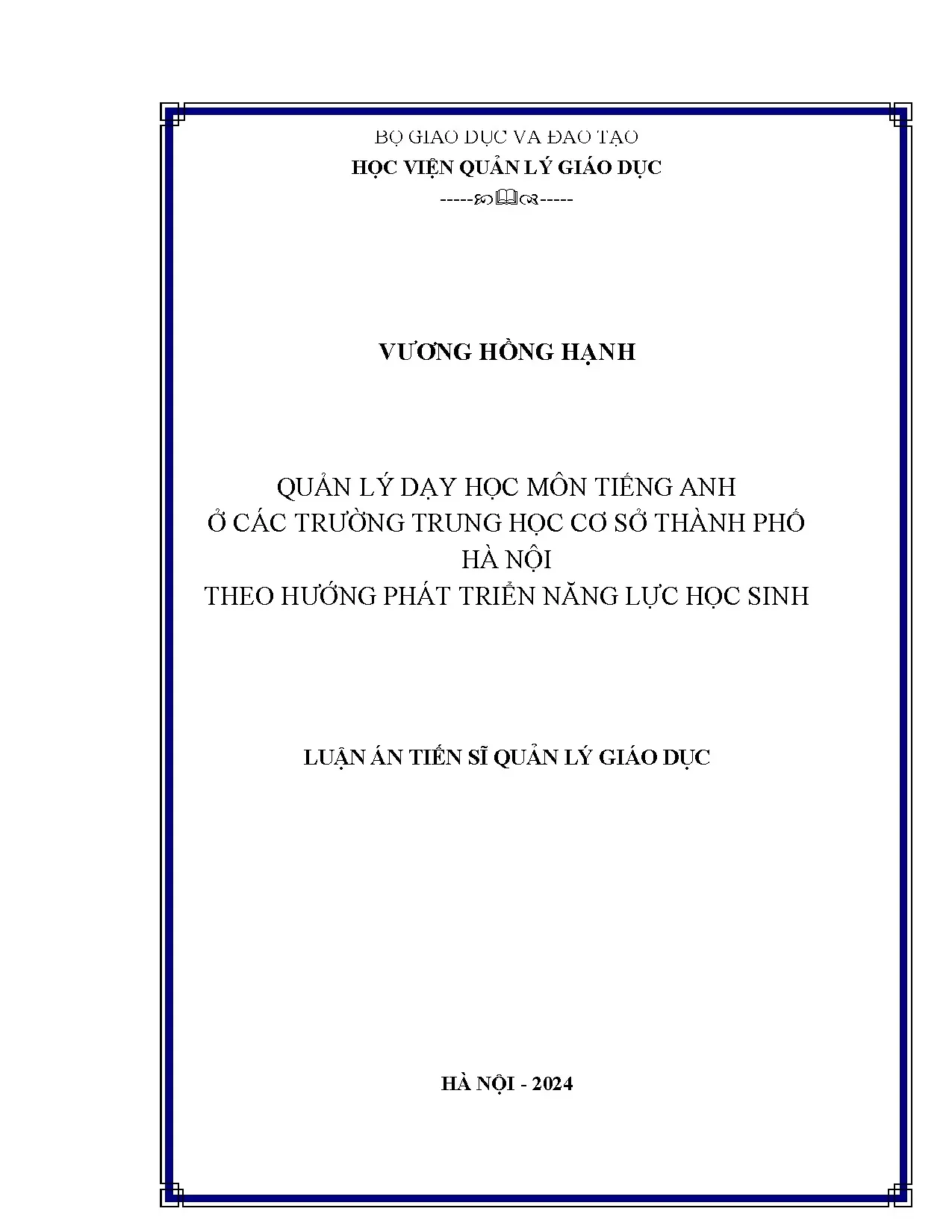 Quản lý dạy học Tiếng Anh THCS Hà Nội theo năng lực HS