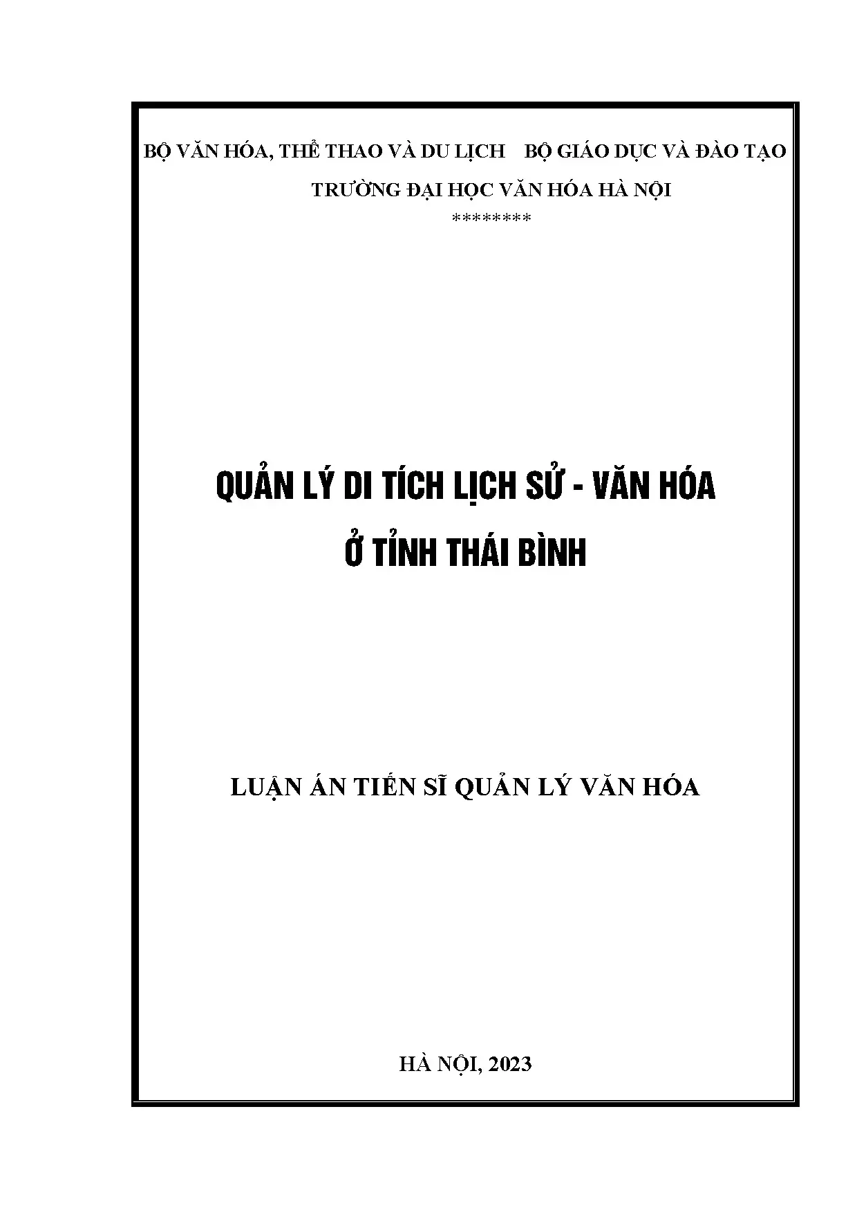 Luận án tiến sĩ quản lý di tích lịch sử văn hóa ở tỉnh thái