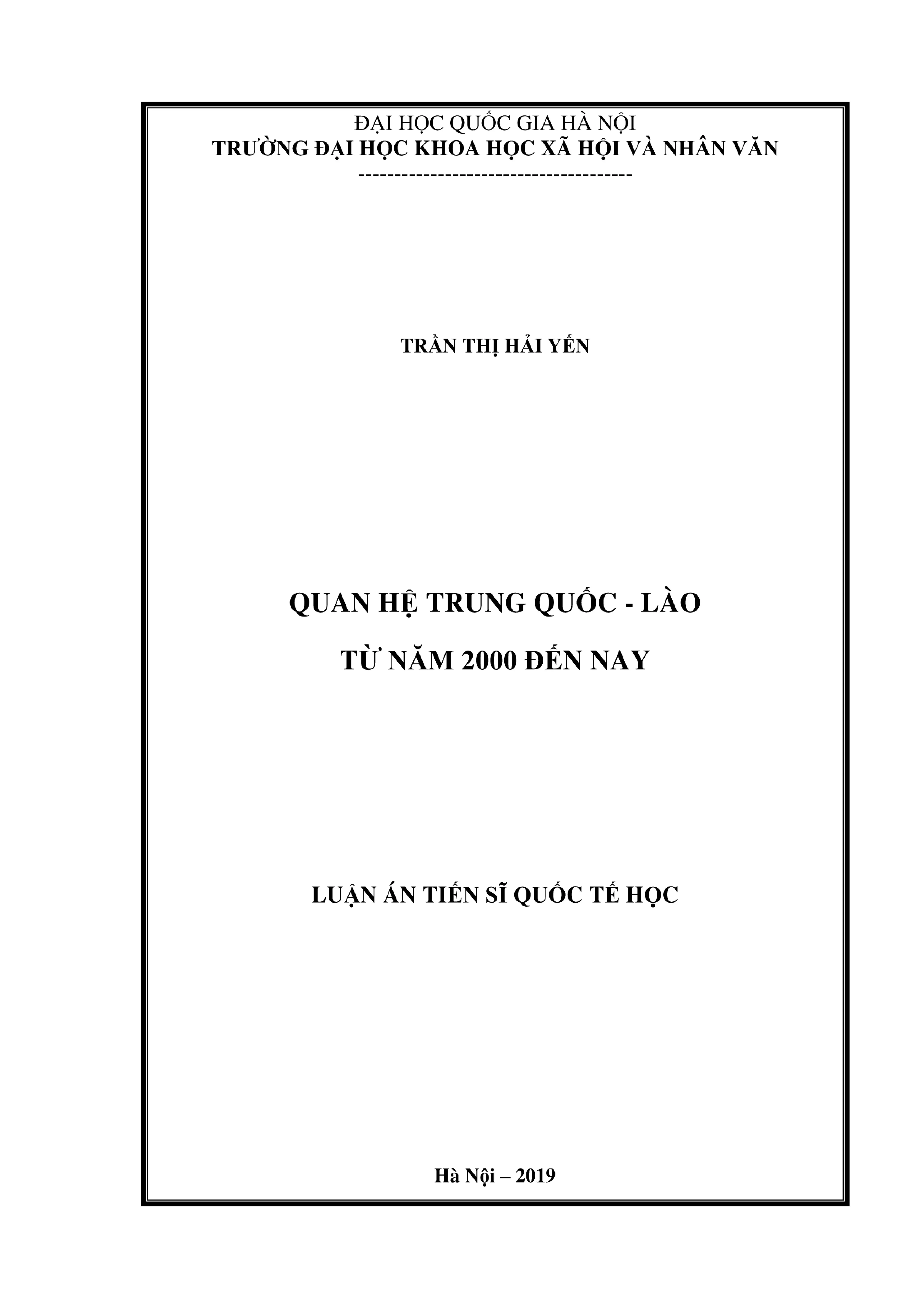 Luận án tiến sĩ quan hệ trung quốc lào từ năm 2000 đến nay