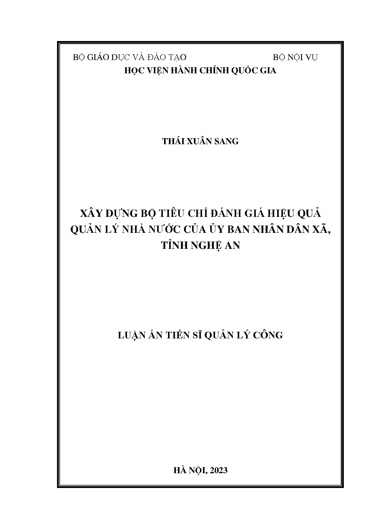 Luận án tiến sĩ xây dựng bộ tiêu chí đánh giá hiệu quả quản