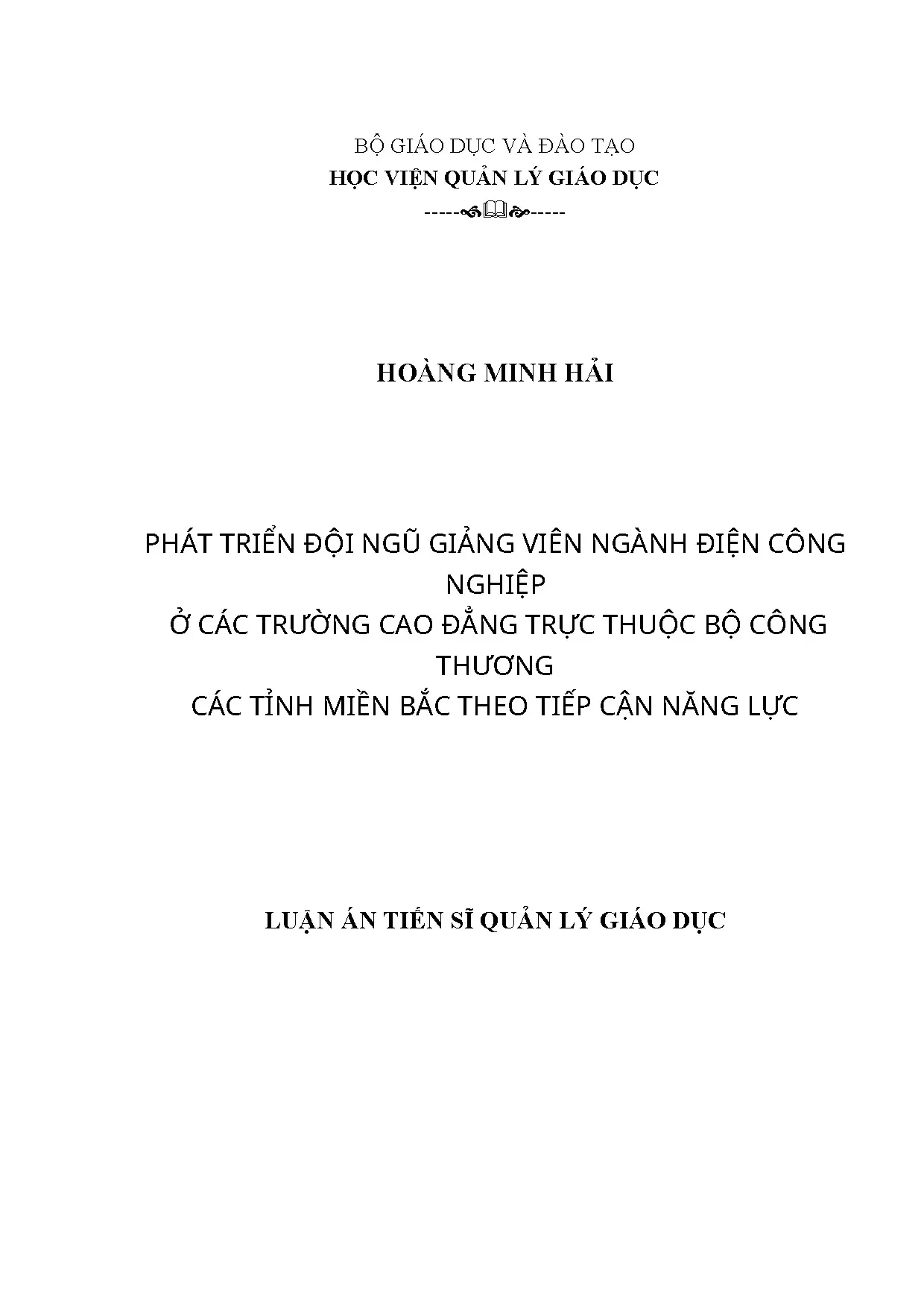 Luận án tiến sĩ phát triển đội ngũ giảng viên ngành điện côn